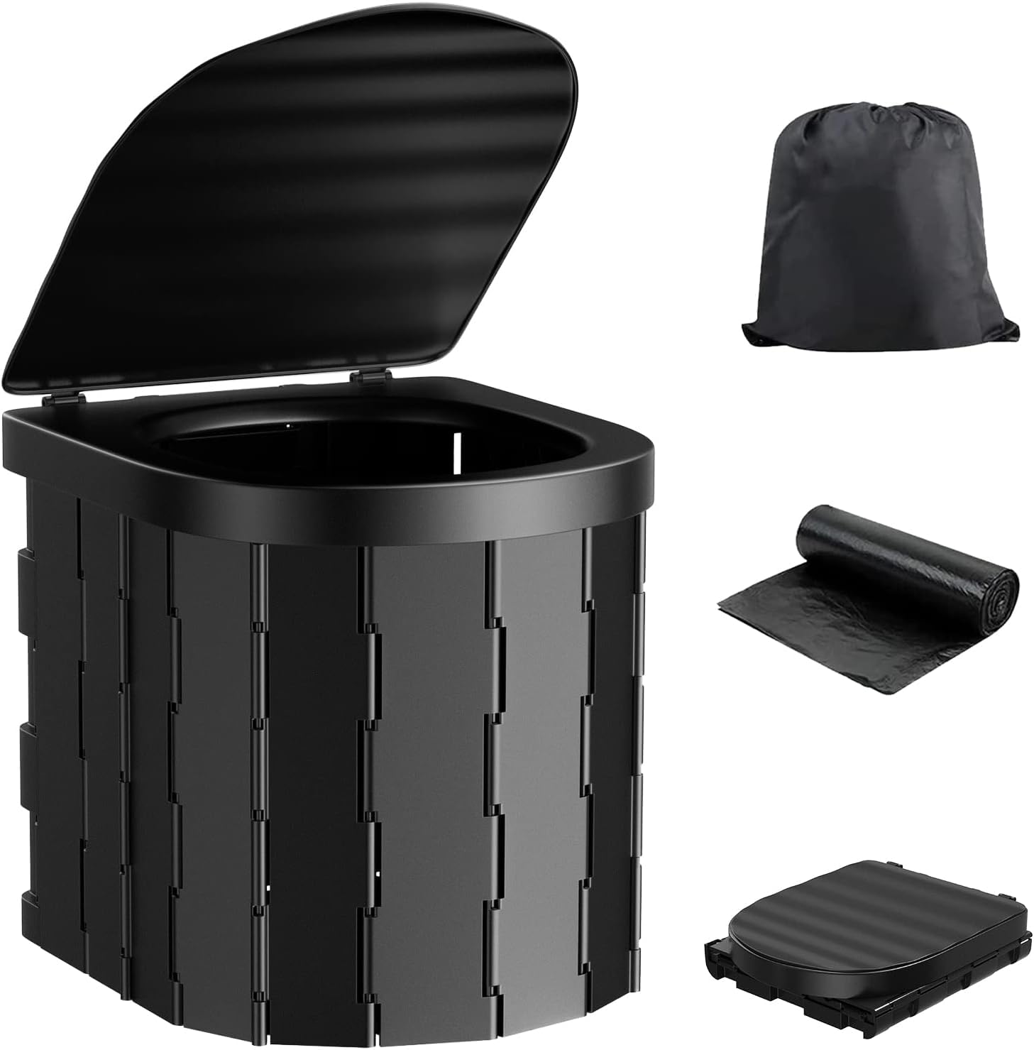 Portable Camping Toilet for Adults - Foldable Waterproof Travel Toilet for Outdoor, Hiking, RV, Boat & Beach - Compact Porta Potty for Camping, Car, Tent & Emergency Use (Black)