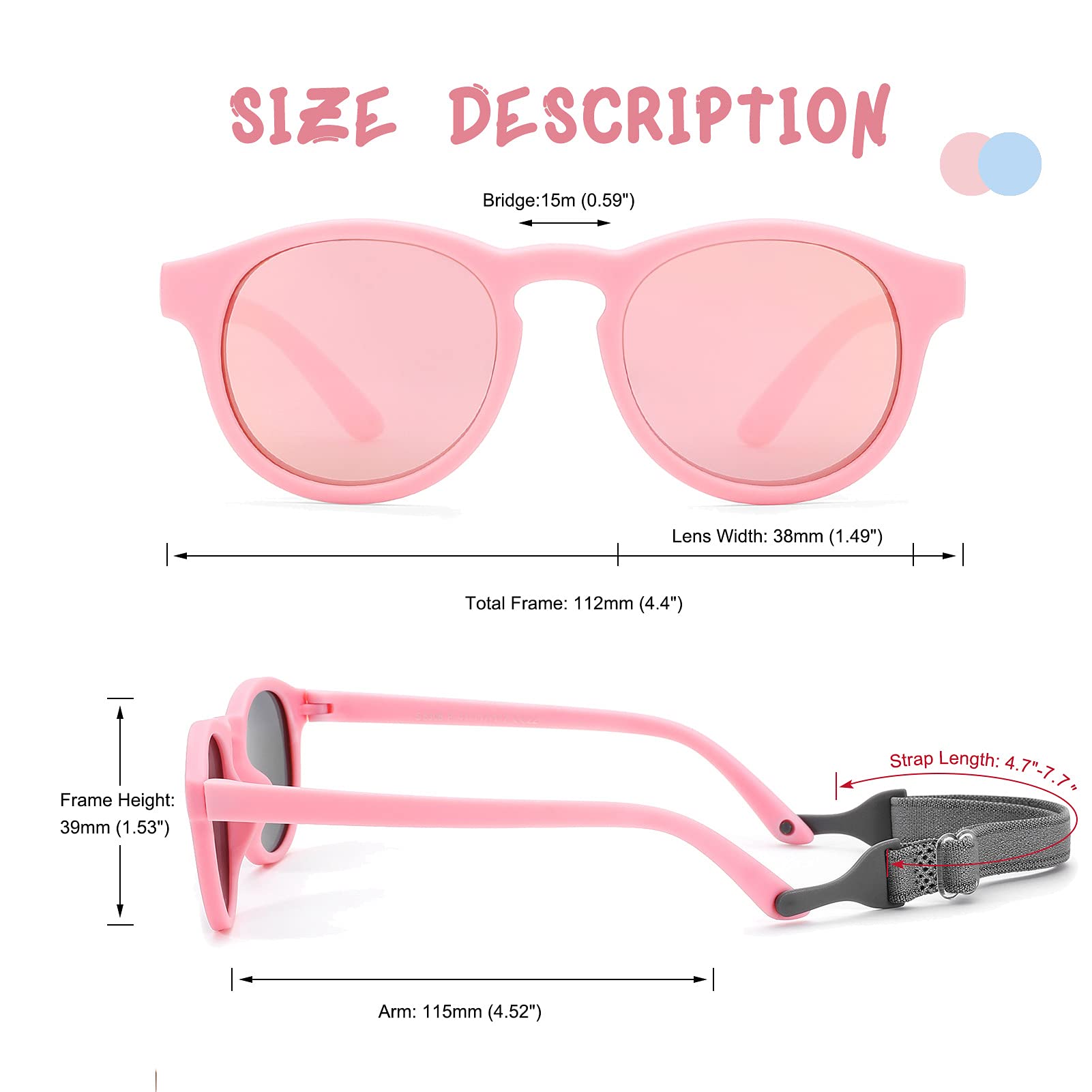 COASION Baby Sunglasses for 0-2 Years - UV400 Polarized & Flexible Round Infant Shades with Adjustable Strap - Perfect for Outdoor Play, Beach & Car Rides