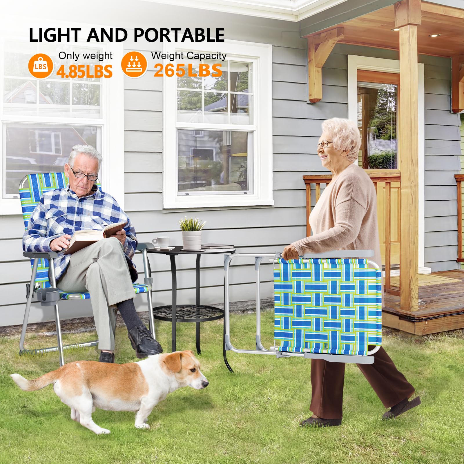 VINGLI Aluminum Folding Patio Chair with Detachable Cup Holder - Portable Webbed Beach & Camping Chair for Outdoor, Yard, Garden - Perfect for Backyard Relaxation, Beach Trips & Camping Adventures