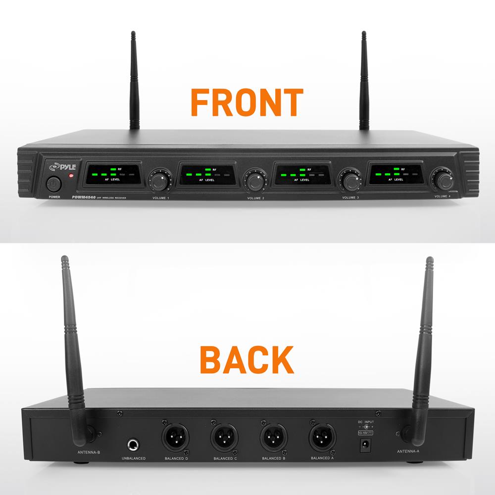 4 Channel UHF Wireless Microphone System Kit - Professional Karaoke, Church, Stage & Event Performance Microphone Set