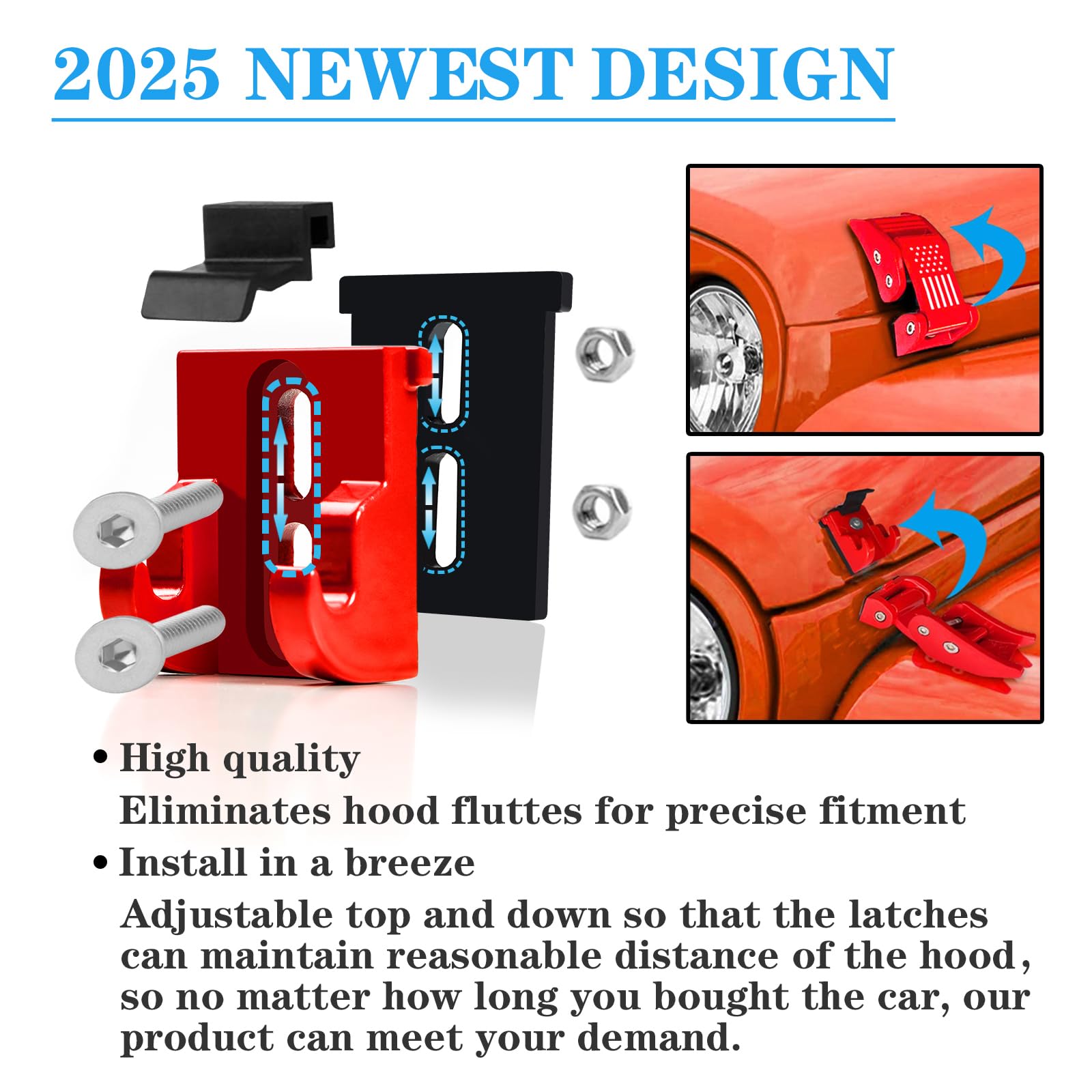 2025 Newest Aluminum Hood Latches Catch Kit for Jeep Wrangler JK JKU (2007-2018) Sahara Freedom Sports Rubicon & JL JLU (2018-2025) & Gladiator JT (2020-2025) - 1 Pair Red - Durable Off-Road Hood Lock for Enhanced Security & Easy Access