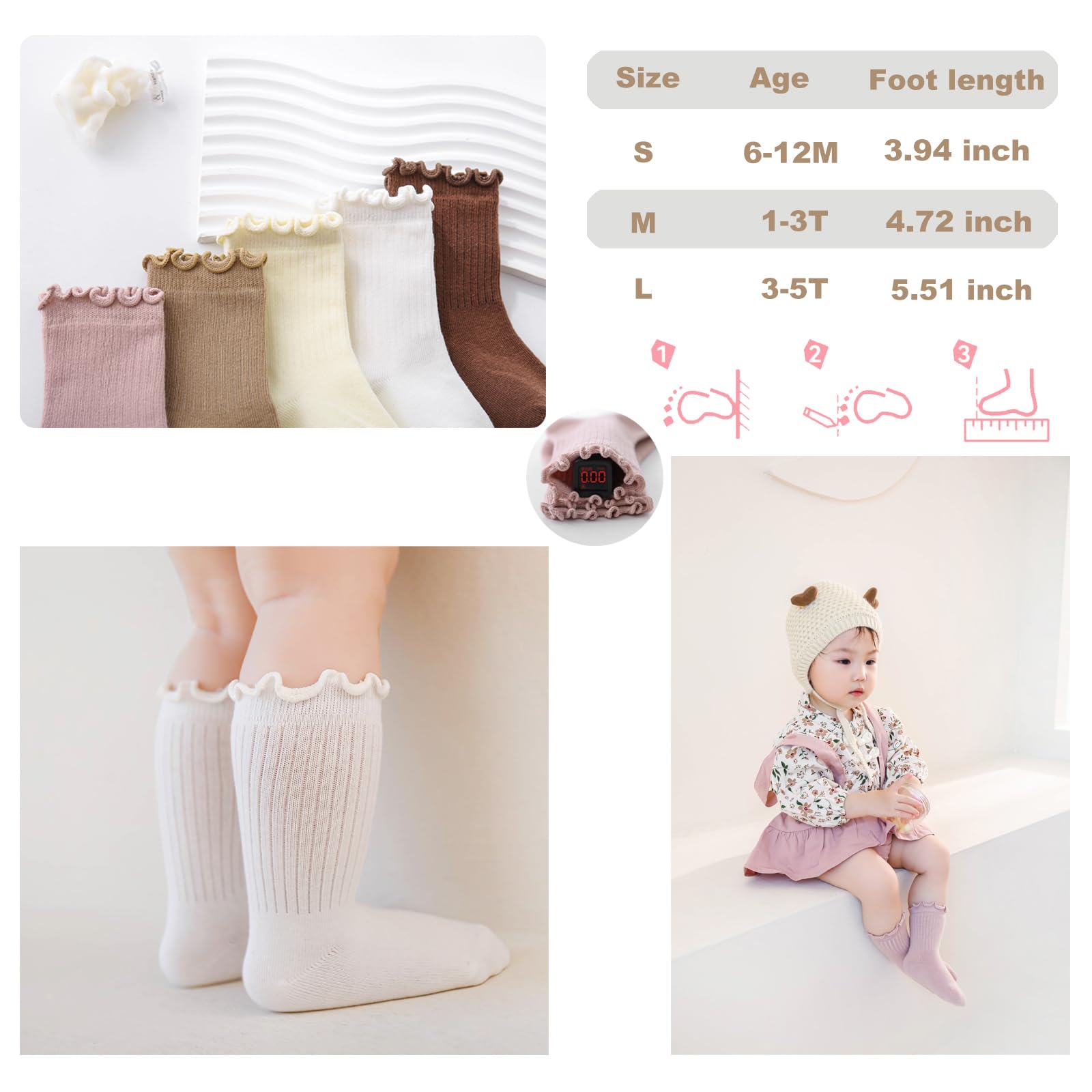 **5 Pairs Baby Girls Ruffle Socks – Soft Cotton Toddler Crew Socks for Girls, Frilly Dress Socks in Multi Colors | Perfect for Parties, Holidays & Everyday Wear**