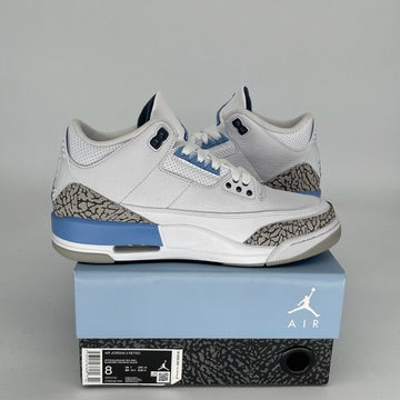 AIR JORDAN 3 UNC Men's Basketball Shoes Size 8 - Authentic CT8532-104 Blue White Sneakers for Casual Wear & Sports Performance