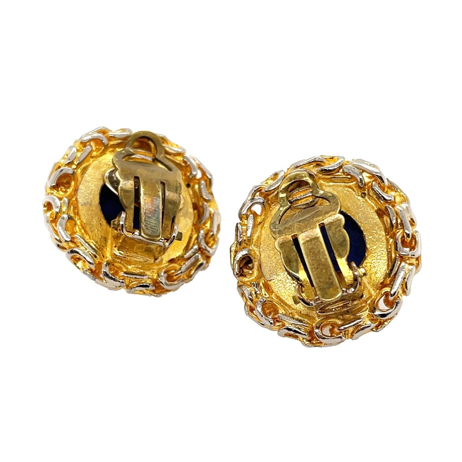CHANEL 93A Woven Chain Lapis Lazuli Cabochon Button Earrings in Gold & Blue | Luxury Fashion Jewelry for Women | Perfect for Parties, Weddings & Special Occasions