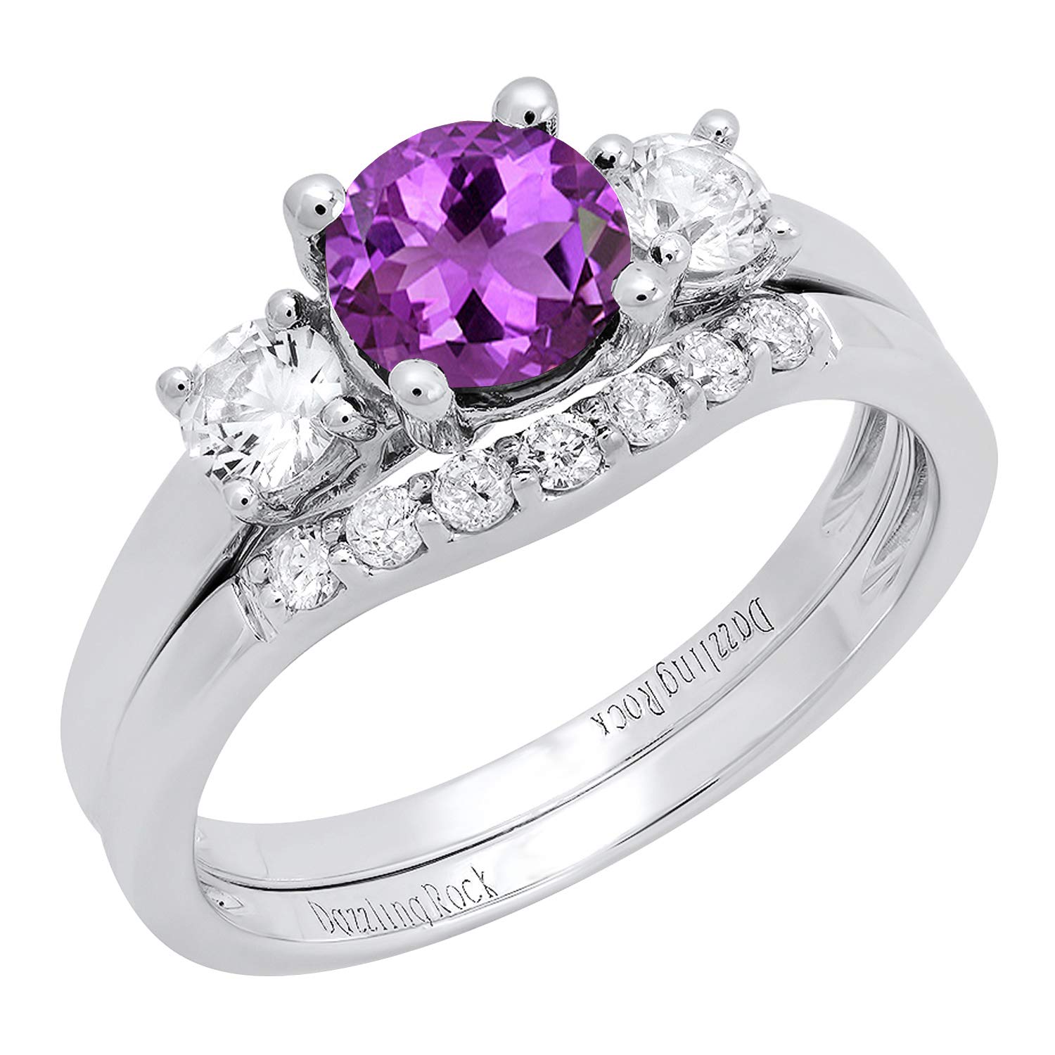 10K White Gold 6mm Round Gemstone & Diamond Engagement Ring Set for Women | Dazzlingrock Collection | Perfect for Proposals, Weddings & Anniversary Gifts