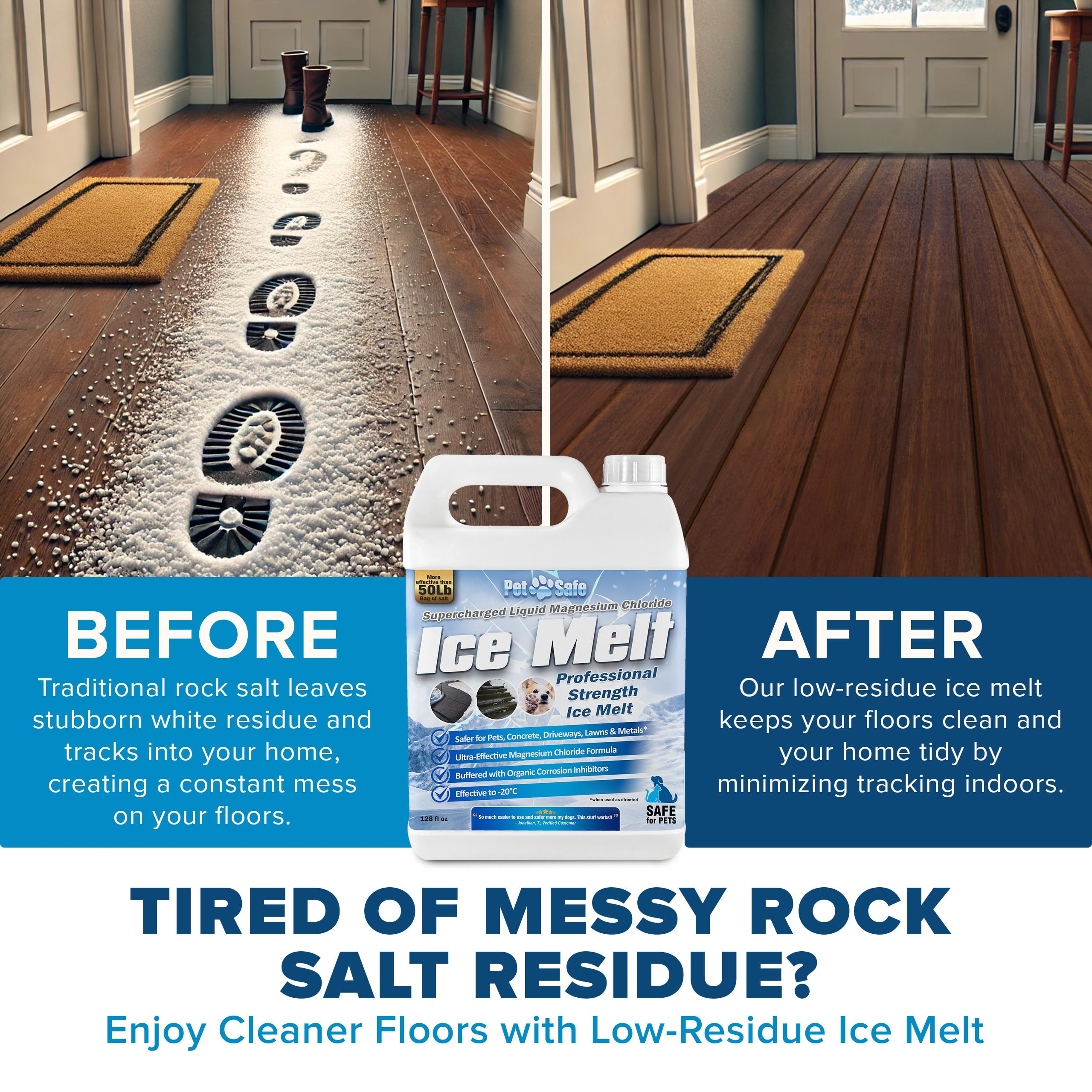 Pet Safe Ice Melt for Driveway & Sidewalks - Magnesium Chloride Deicer Spray - Fast Acting, Non-Toxic Ice Dam Remover - Safe for Pets & Concrete (1 Gallon) - Perfect for Winter Walkways, Driveways & Pet Areas