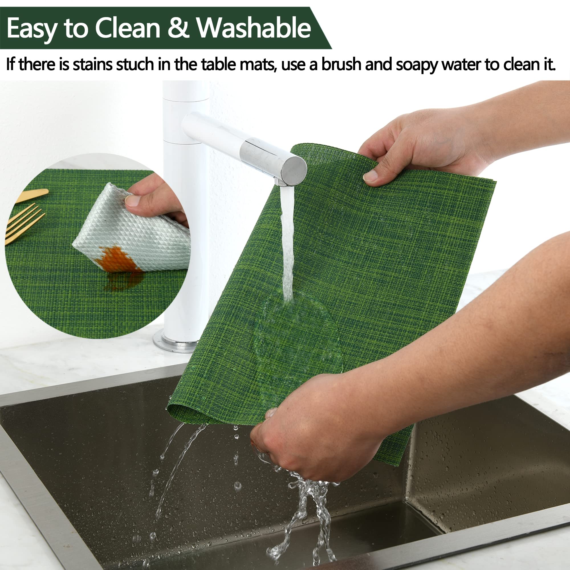 Eco-Friendly Christmas Placemats Set of 4 - Waterproof & Heat-Resistant PVC Table Mats for Holiday Dining - 17x12 Inch Green Vinyl Placemats - Perfect for Christmas Dinner, Party Decor, and Festive Home Decorating
