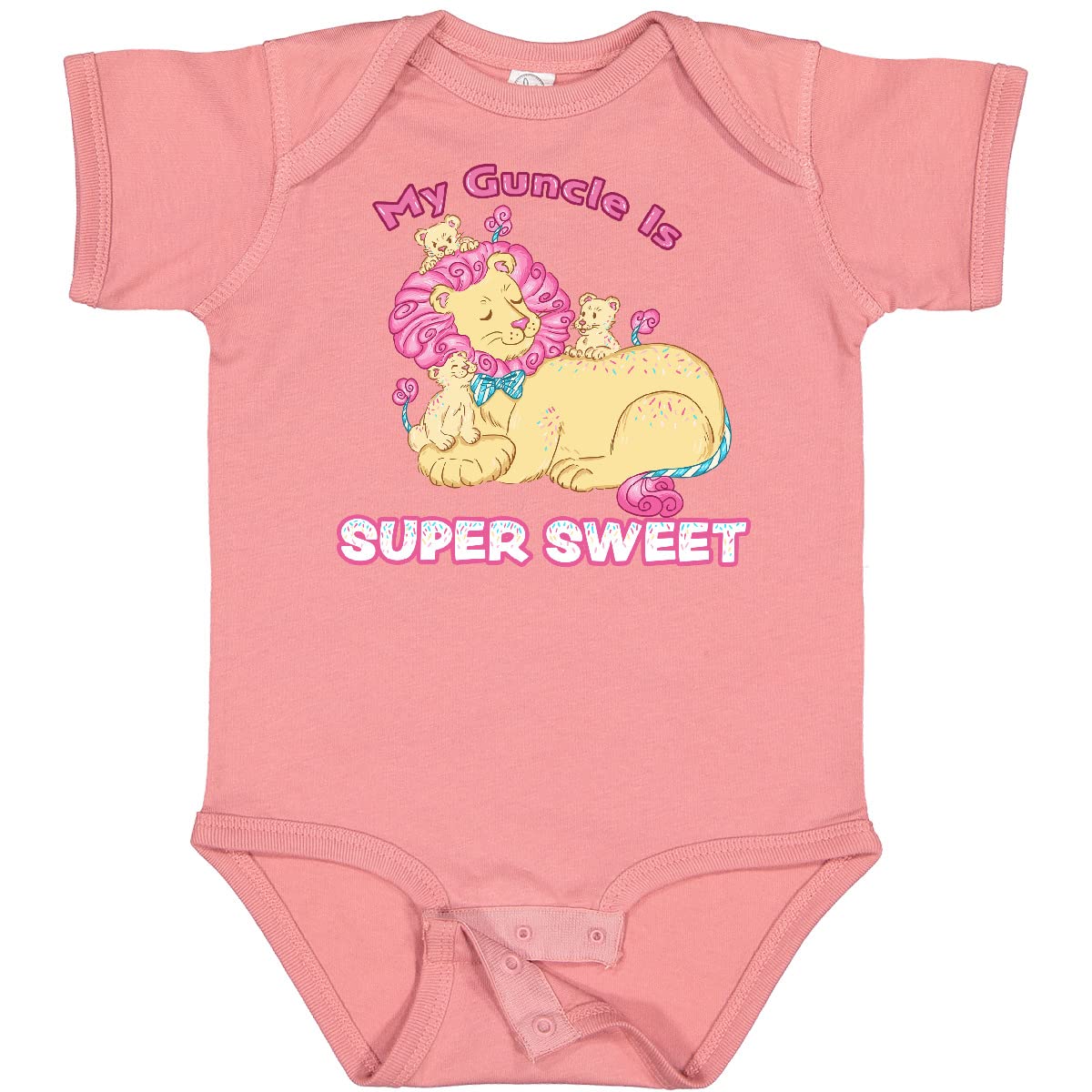 My Guncle is Super Sweet Cotton Candy Lions Pink Baby Bodysuit - Soft Cotton Infant Onesie for Newborns & Toddlers - Perfect for Family Gatherings, Photo Shoots & Special Occasions
