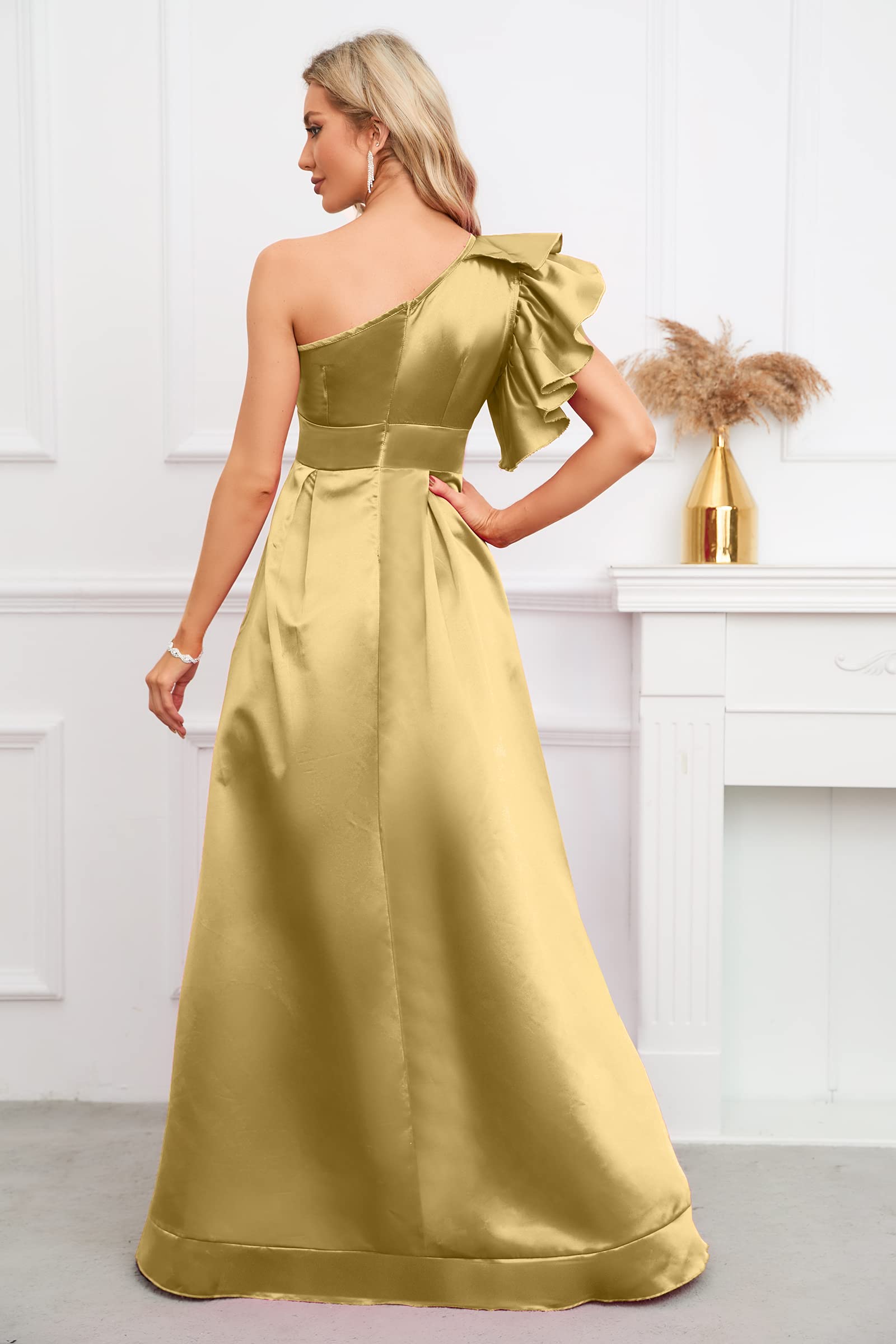 Elegant Ruffle Sleeve Dress with Asymmetrical Neckline - Women's Cocktail Party & Evening Gown for Special Occasions | Perfect for Weddings, Galas, and Formal Events
