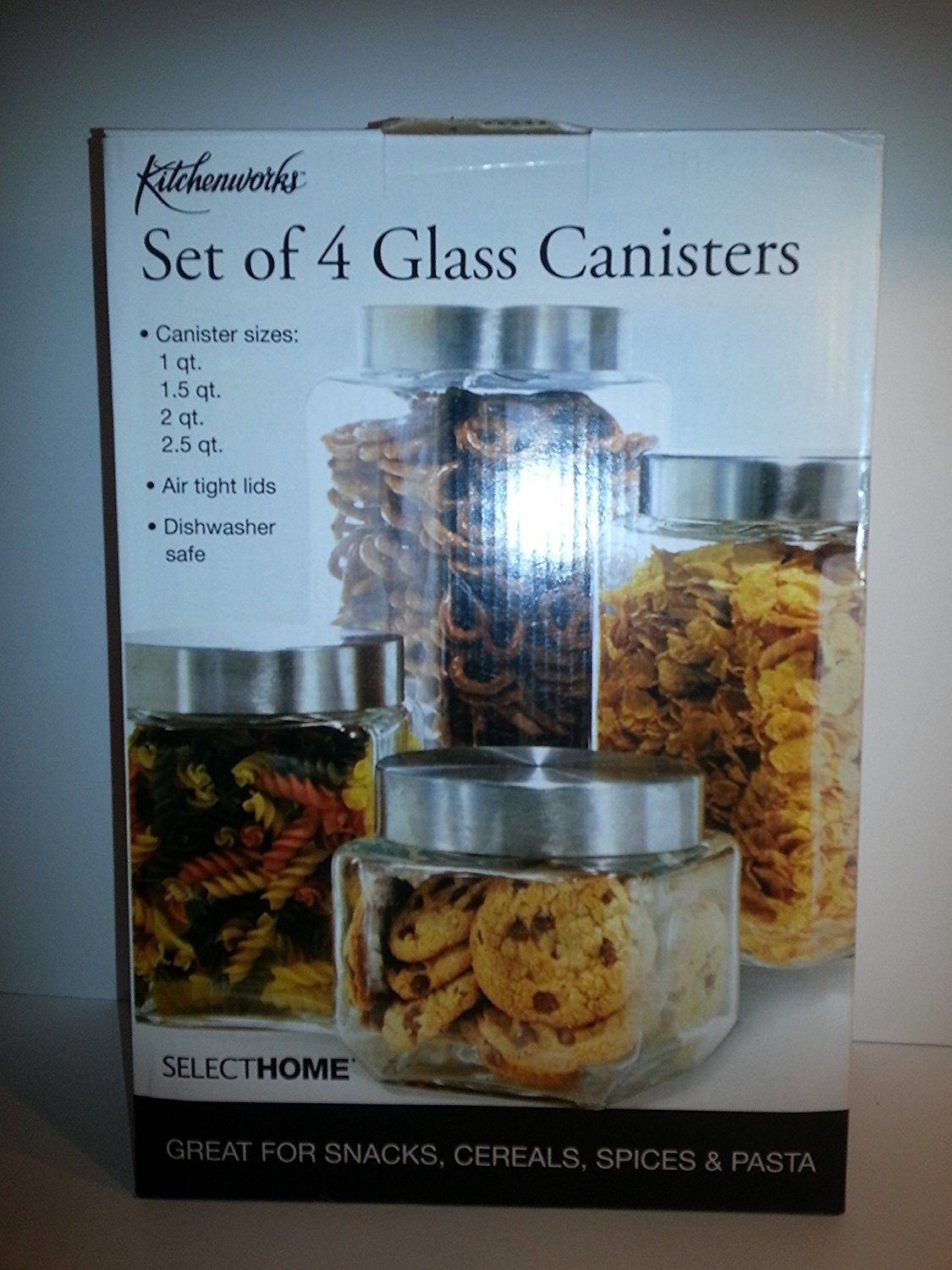 Kitchenworks Set of 4 Airtight Glass Canisters for Snacks, Cereals, Pasta - Perfect for Pantry Organization & Food Storage