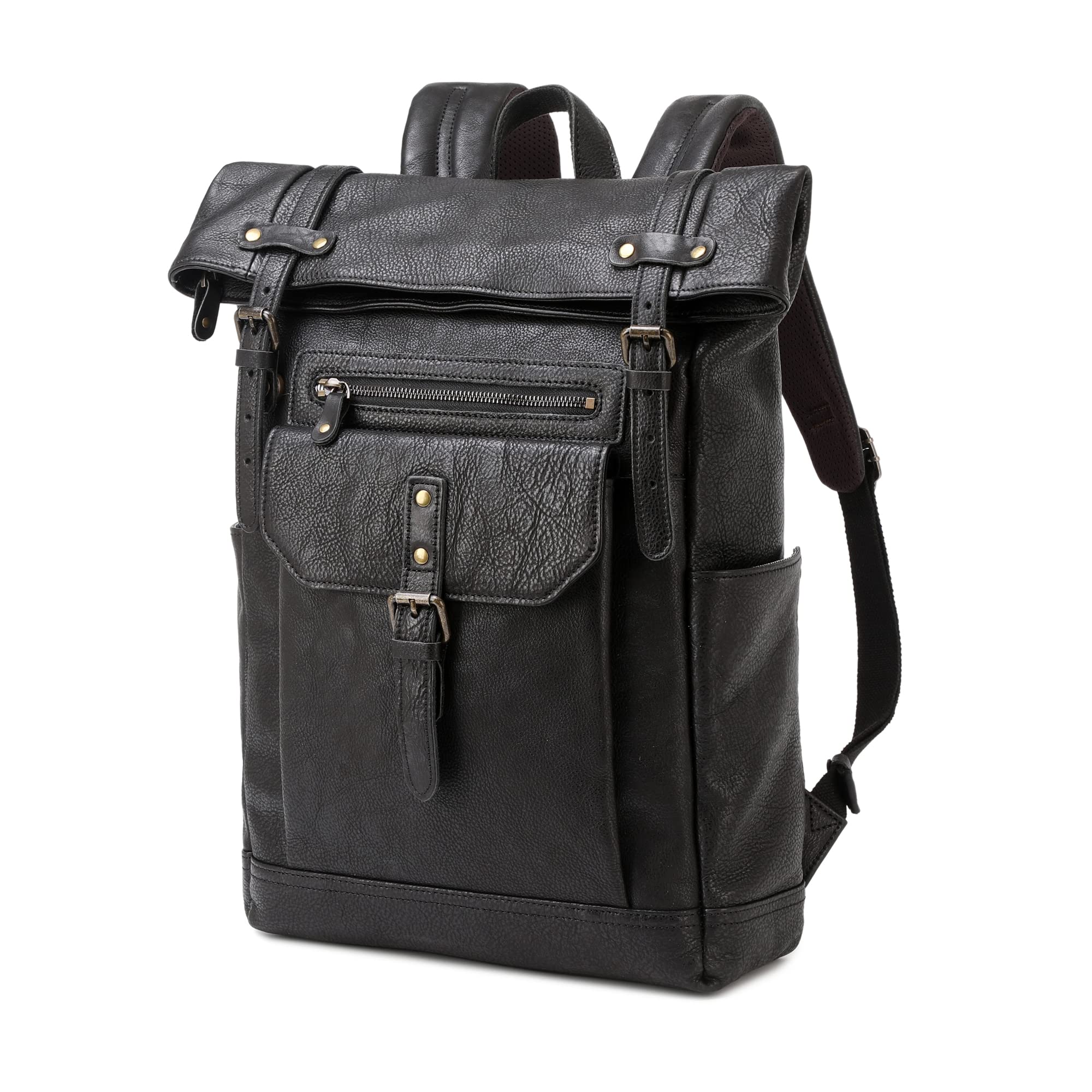 Genuine Leather Backpack Vintage Laptop Backpack Waterproof Rolltop Bookbag - Durable Carry On Backpack for Men & Women - Perfect for Travel, Work, School & Outdoor Adventures