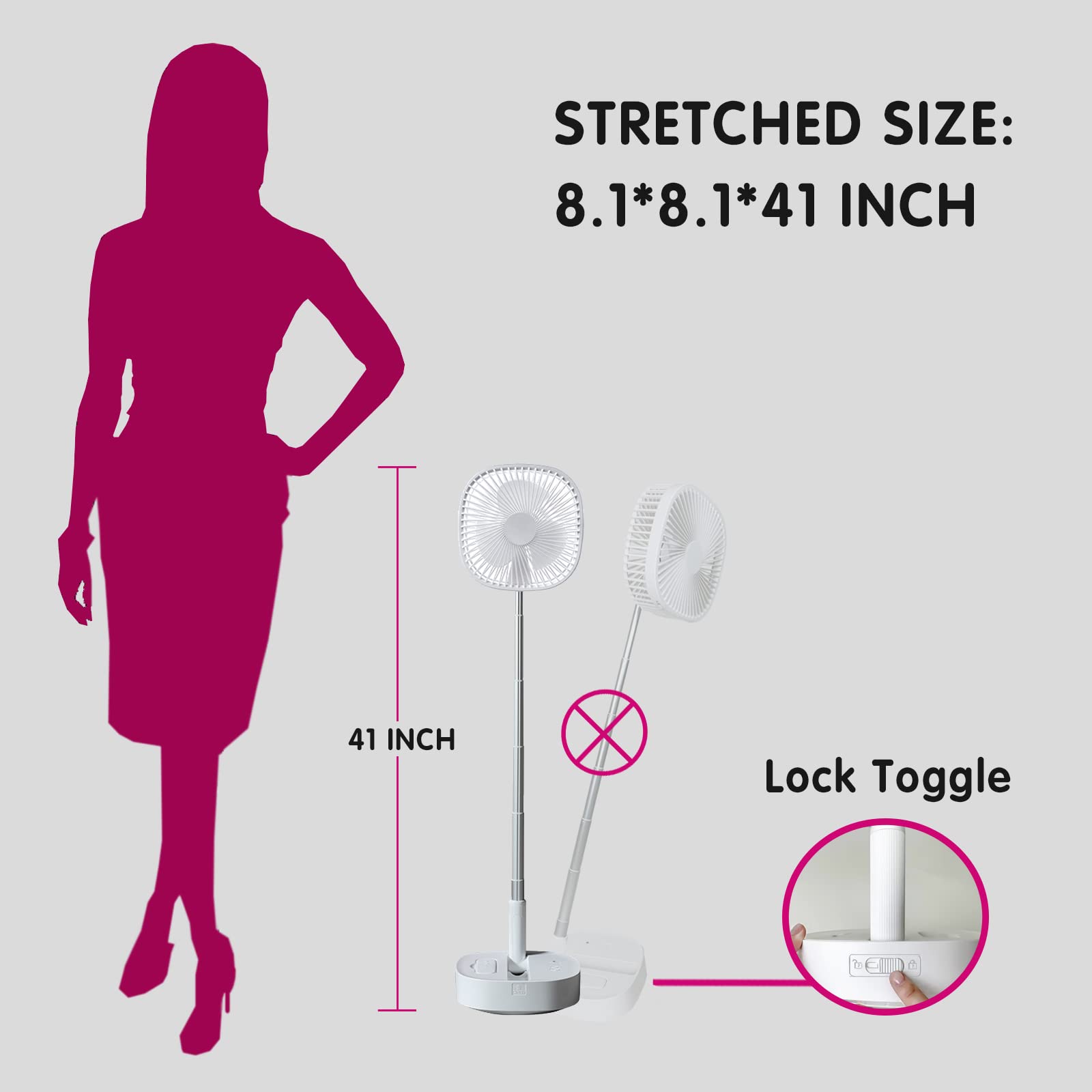 Magesh Oscillating Pedestal Fan with Remote - 4 Speed Quiet Foldable Desk & Floor Fan with Timer, Telescopic Stand - Perfect for Bedroom, Office, Camping & Outdoor Use (White)