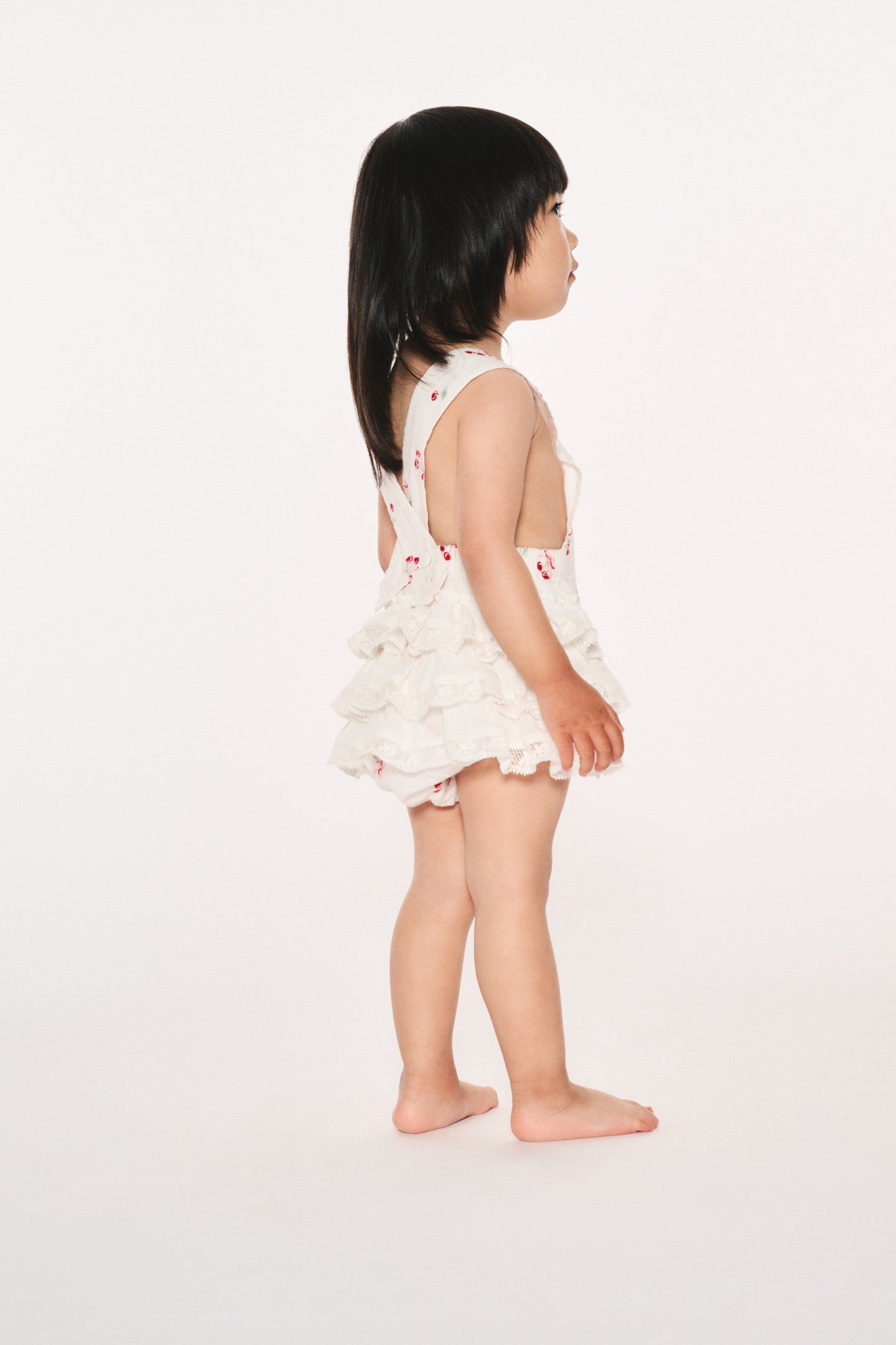 Baby Lindy Cherry Ruffle Pinafore Dress - Cute Floral Print Girls' Sundress for Summer, Parties & Photoshoots