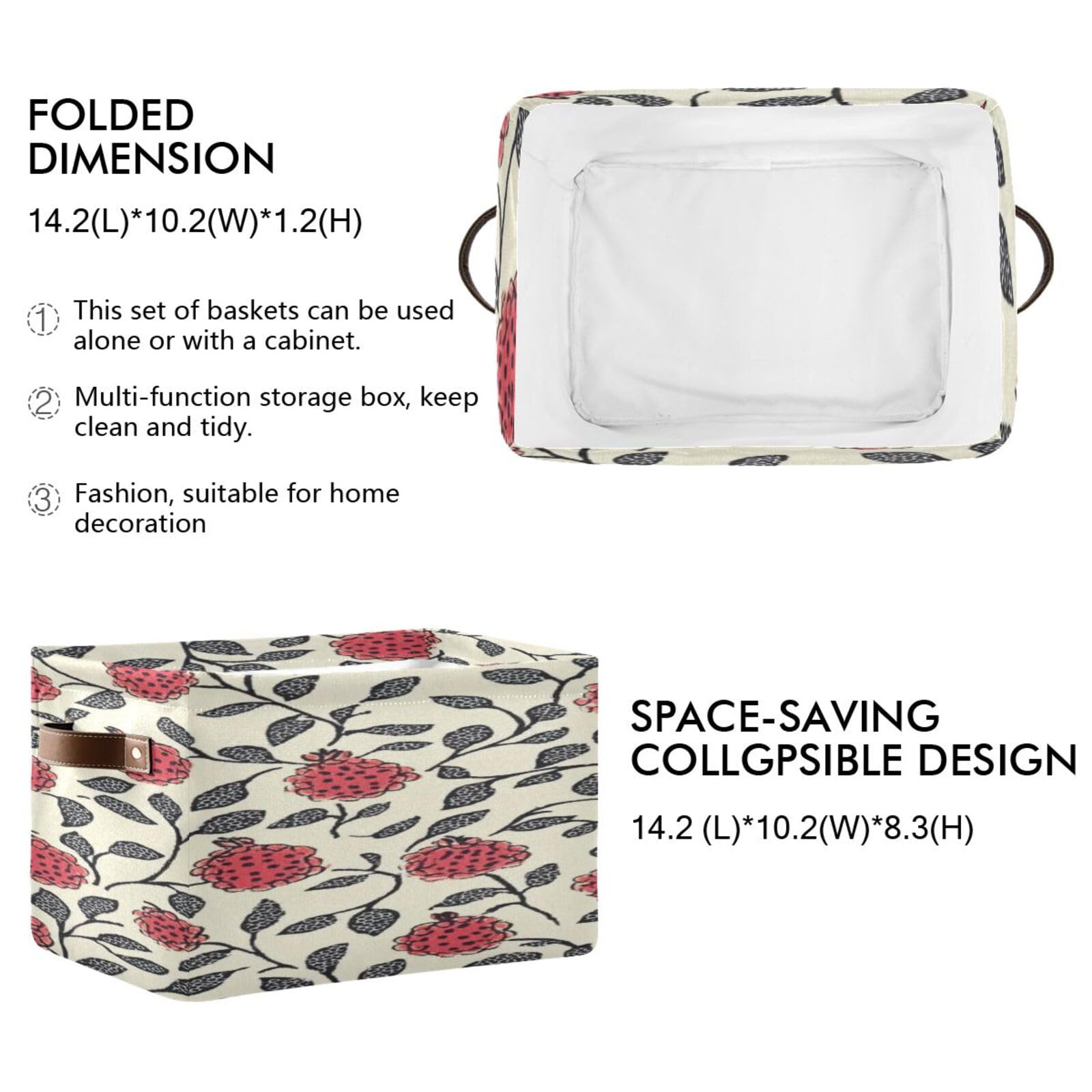 Large Storage Baskets with Handles - Foldable Home Organization Bins for Closet, Shelves & Pantry (2-Pack, Pomegranate Flower) | Perfect for Bedroom Storage, Toy Organization & Laundry Sorting