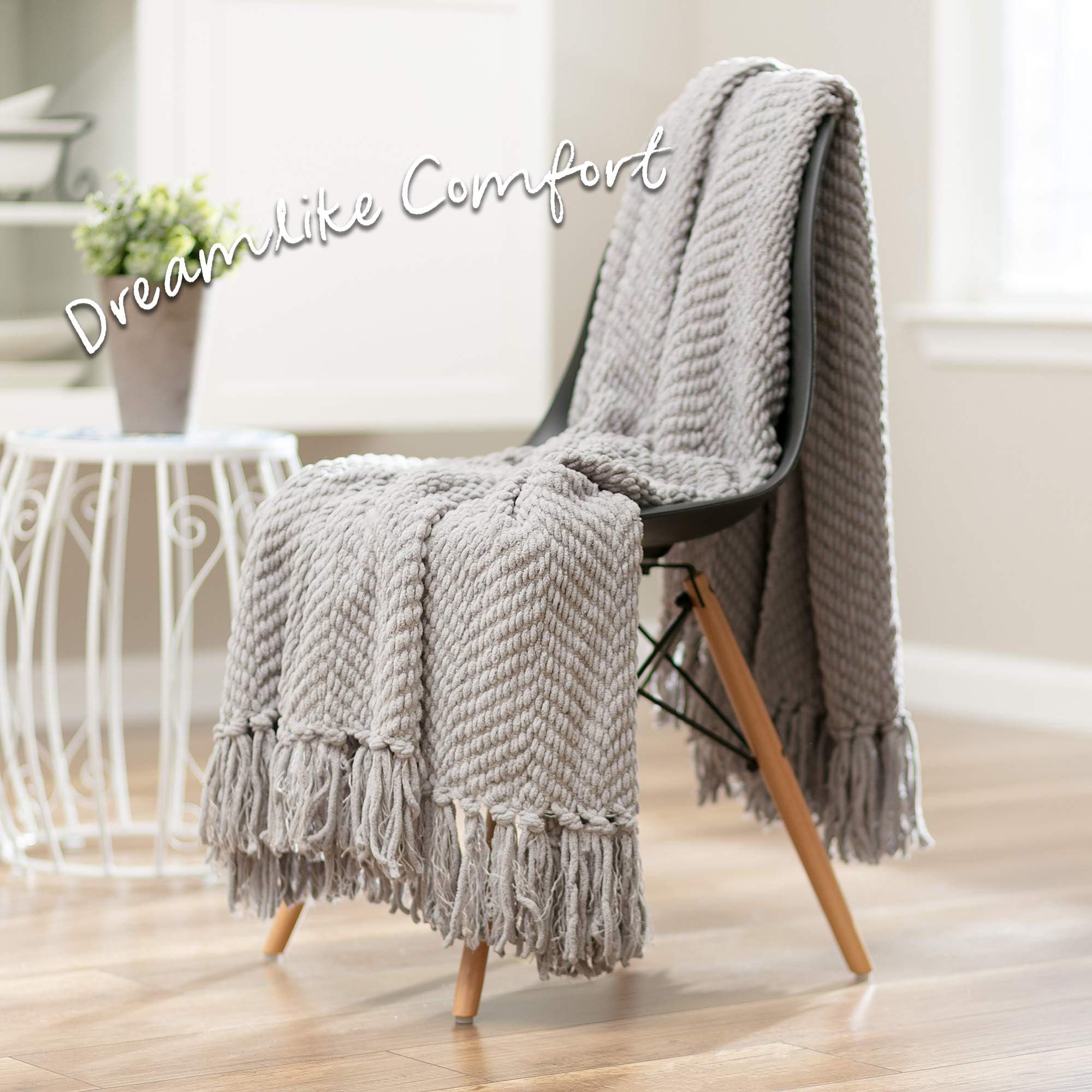 Premium Textured Knit Throw Blanket with Tassels - Ultra Soft & Cozy Blanket for Couch, Bed, Sofa - 50