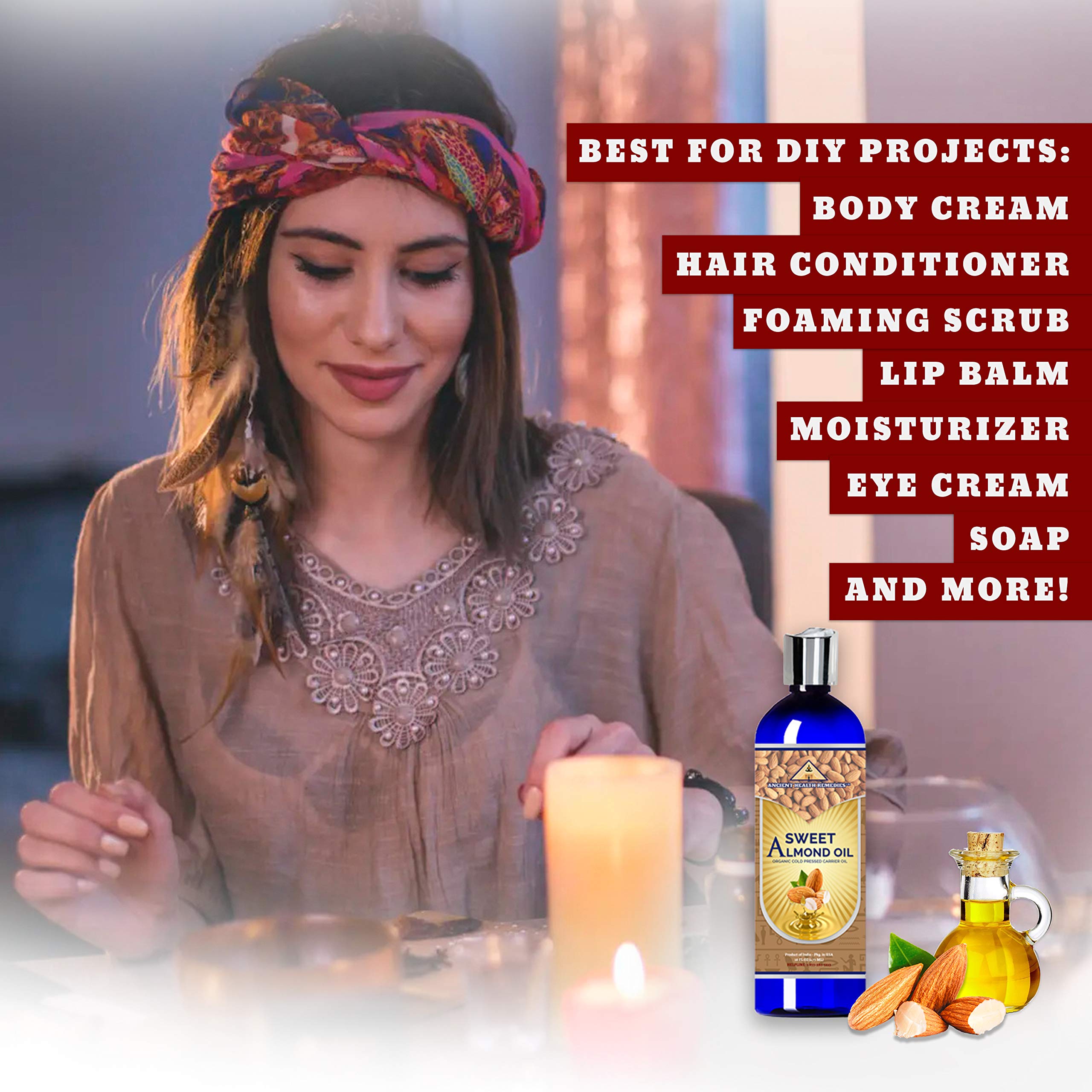 Pure Cold Pressed Sweet Almond Carrier Oil for Skin & Hair Care - All Natural, Moisturizing, DIY Beauty - Bulk Wholesale (Darkening, India) | Perfect for Body Butter, Massage Oil & Aromatherapy