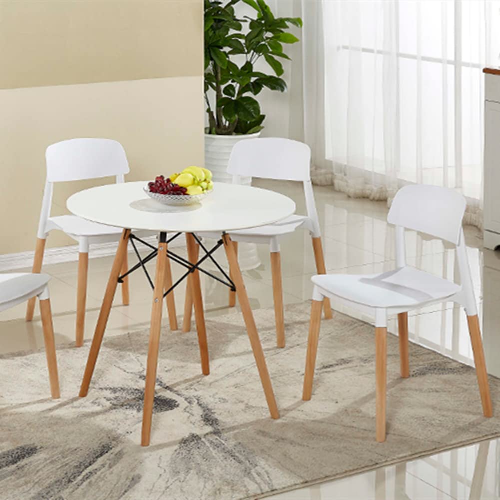 Modern Round White Dining Table with Wooden Legs - Space-Saving Kitchen, Living Room & Office Desk - Perfect for Family Dinners, Home Office & Small Apartments - Stylish Home Decor & Guest Entertaining - Great for Breakfast Nooks, Studio Apartments & Open Floor Plans - Ideal for Dining Rooms, Kitchen Islands, and Small Space Decorating