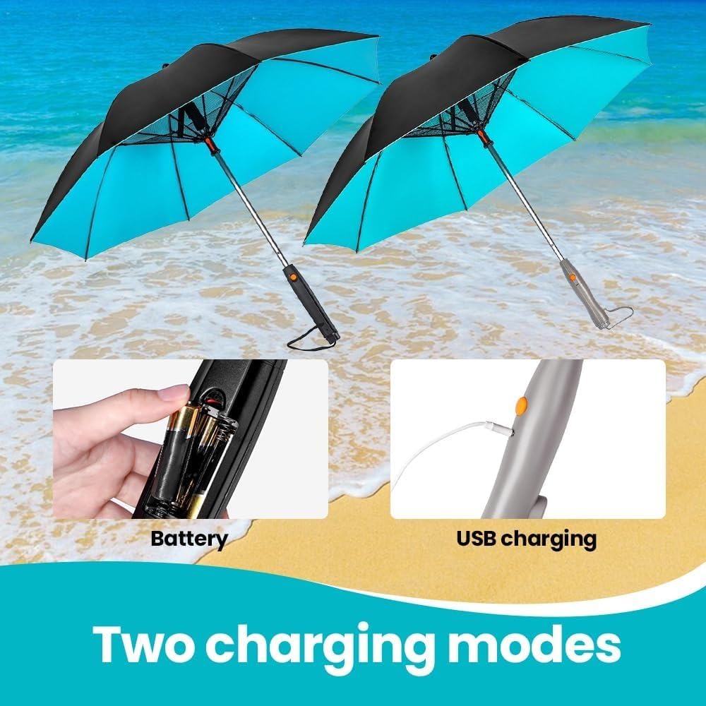 3 in 1 Cooling Umbrella with Built-in Fan & Mister - UV Protection Portable Umbrella for Outdoor Activities, Beach, Hiking, and Summer Travel
