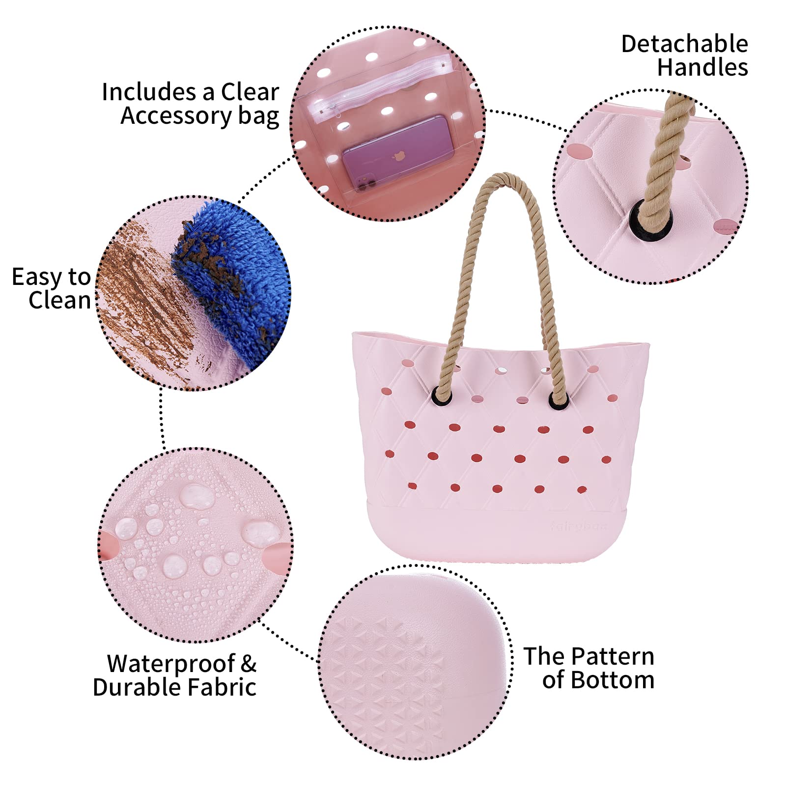 Waterproof Beach Tote Bag - Durable EVA Open Handbag for Swimming, Pool, Gym & Travel - Lightweight Washable Sports Bag with Drain Holes - Perfect for Beach Day, Boat Trips & Workout Essentials