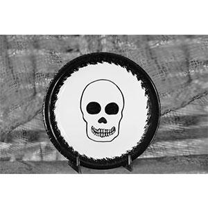 Day of the Dead Skull Salad Plate with Black Sponged Rim - Perfect for Halloween, Mexican Themed Parties & Unique Dinnerware Collections