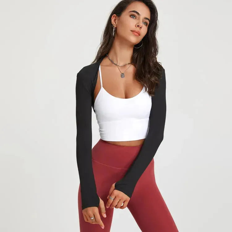 Women's Sports Long Sleeve Yoga Top - Breathable Dance Crop Top with Shawl Collar, Slim Fit Cardigan & Waistcoat for Ballet, Gym Workouts & Fitness - Perfect for Yoga, Dance Classes & Activewear Fashion