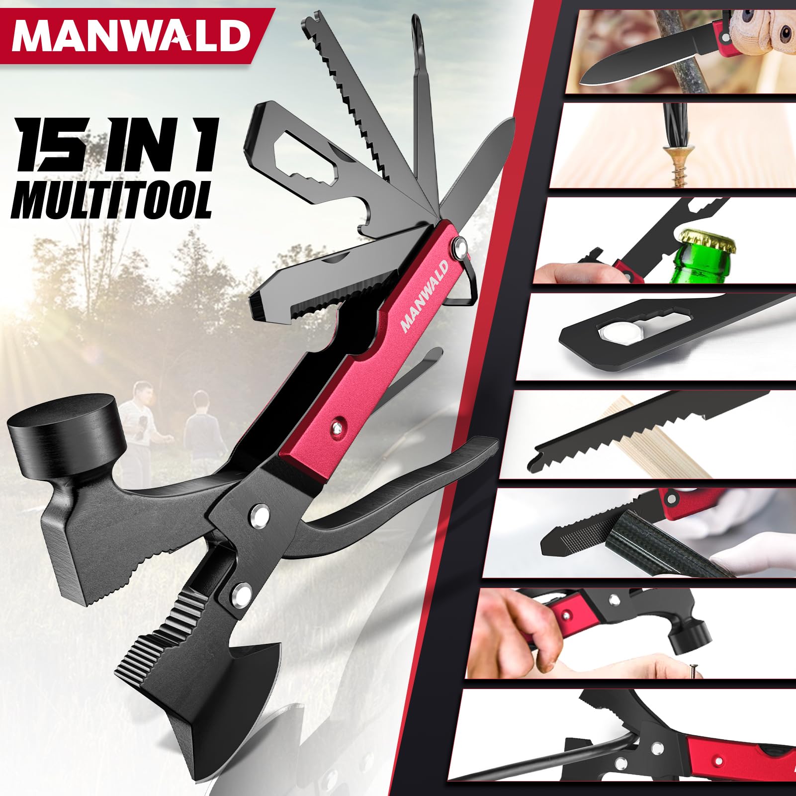 15-in-1 Multitool Axe Hatchet - Survival Camping Gear for Men | Perfect Outdoor Gift for Husband & Boyfriend | Ideal for Camping, Hiking, Emergency Preparedness & Wilderness Adventures