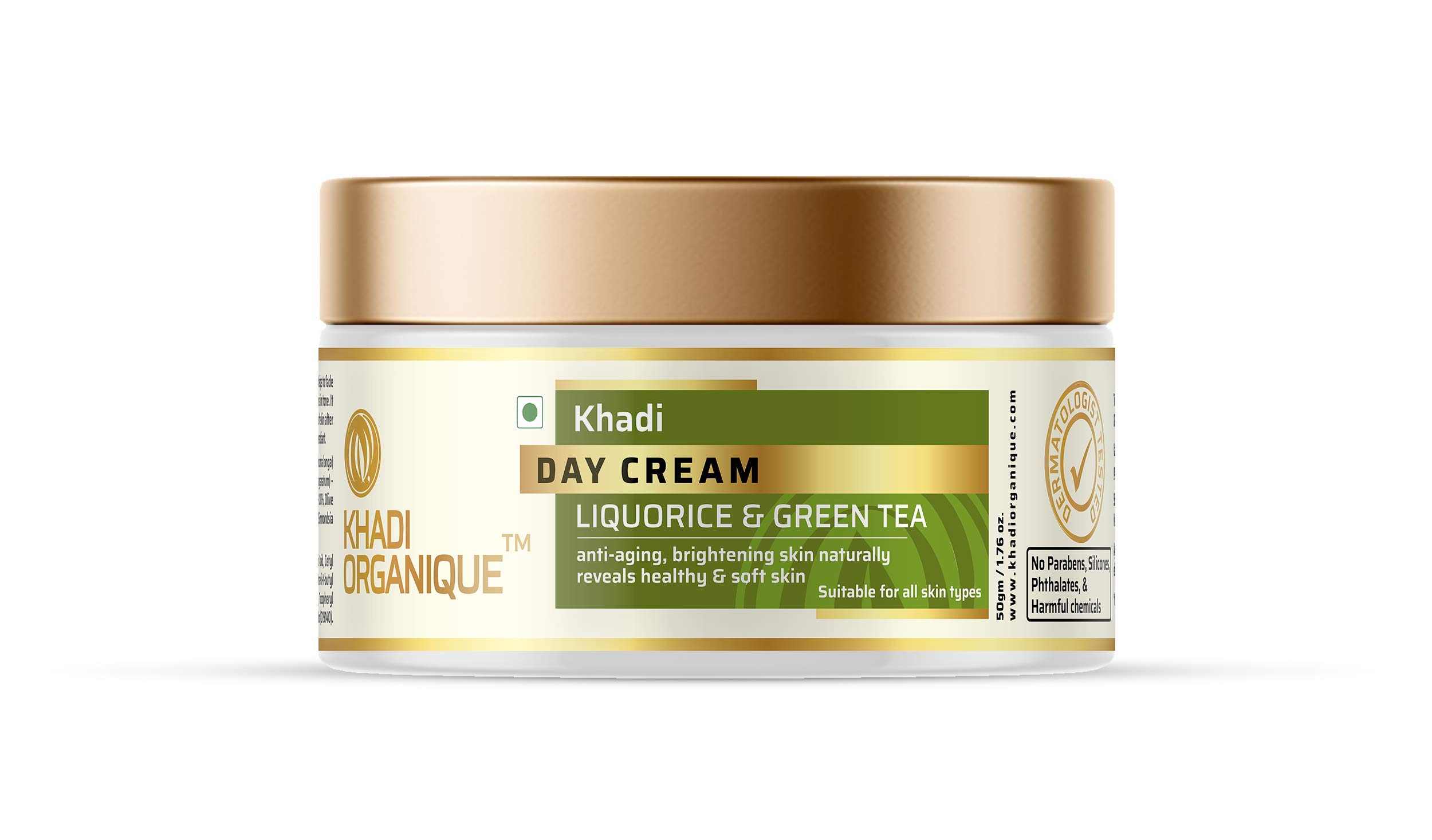 Khadi Organique Natural Herbal Day Cream with Licorice & Green Tea - Best Moisturizer for All Skin Types (Women & Men) | 50gm | Daily Hydration & Skin Brightening for Dry, Oily & Sensitive Skin