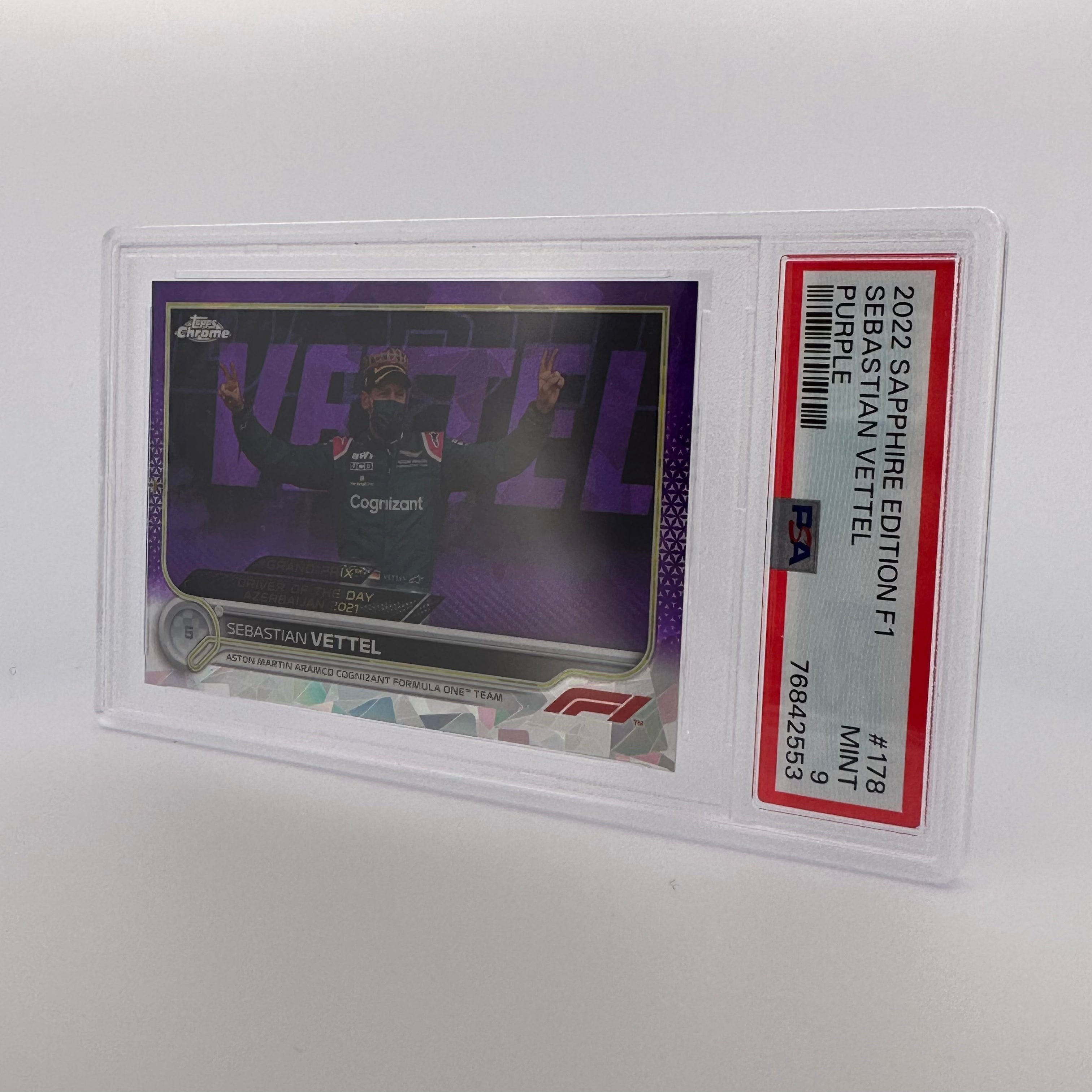PSA 9 Graded 2007 Sebastian Vettel #178 Sapphire Edition Purple F1 Racing Card - Perfect for Collectors, Investors & Formula 1 Fans Display