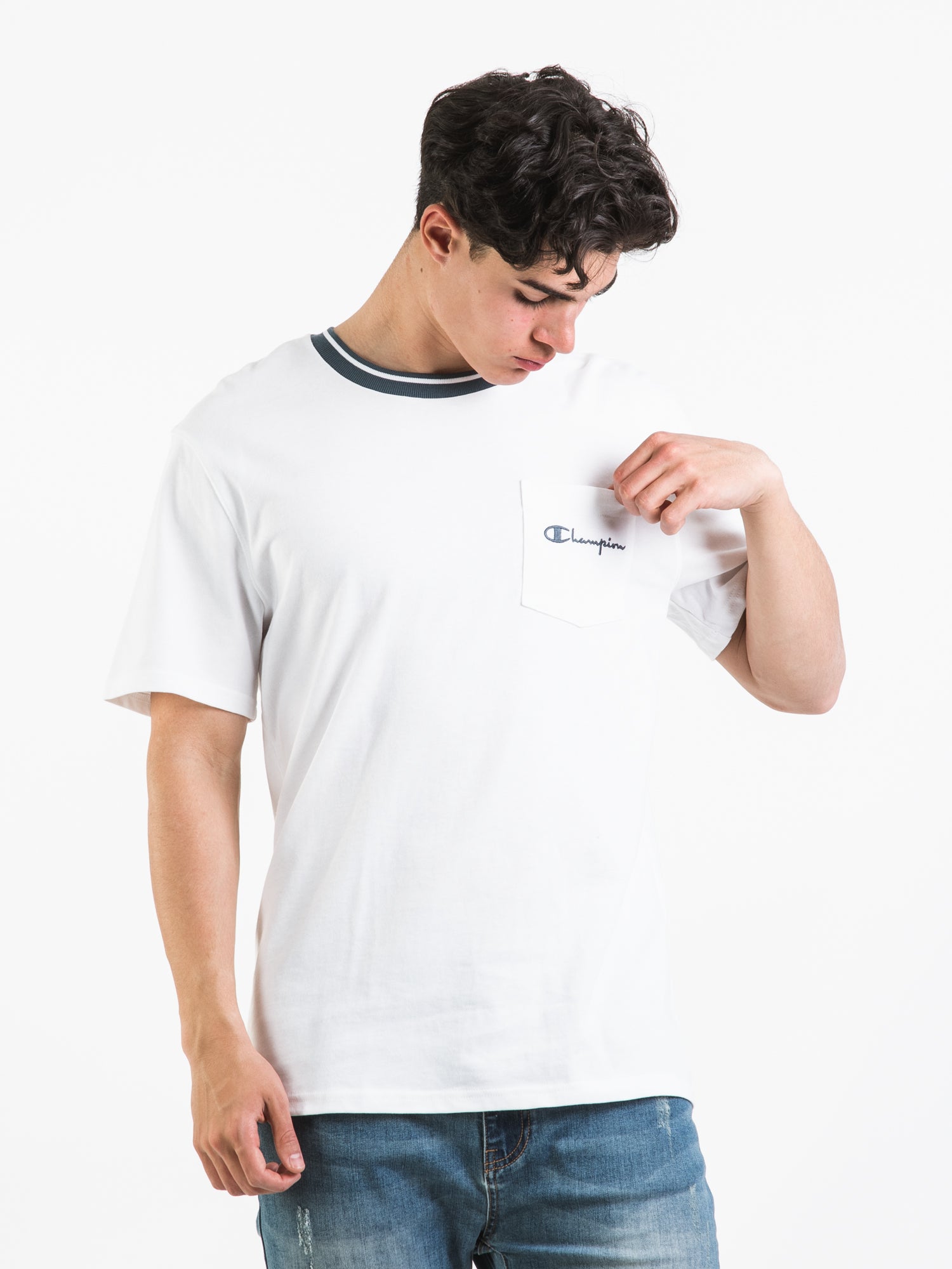 Champion Men's Tipped Collar Short Sleeve Pocket T-Shirt - Comfortable Casual Tee for Everyday Wear | Gym, Workout, Streetwear & Lounge