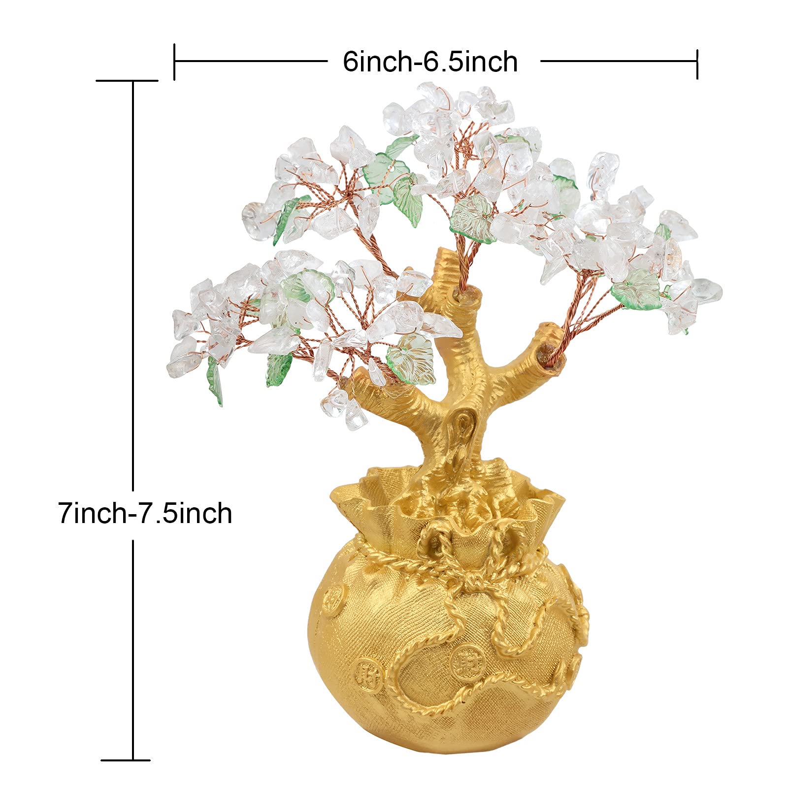 RockCloud Crystal Money Tree with Golden Money Bag - Feng Shui Wealth & Luck Bonsai for Home Office Decor | Natural Rock Crystal Ornament | Perfect for Desk Decor, Housewarming Gift & Positive Energy Space