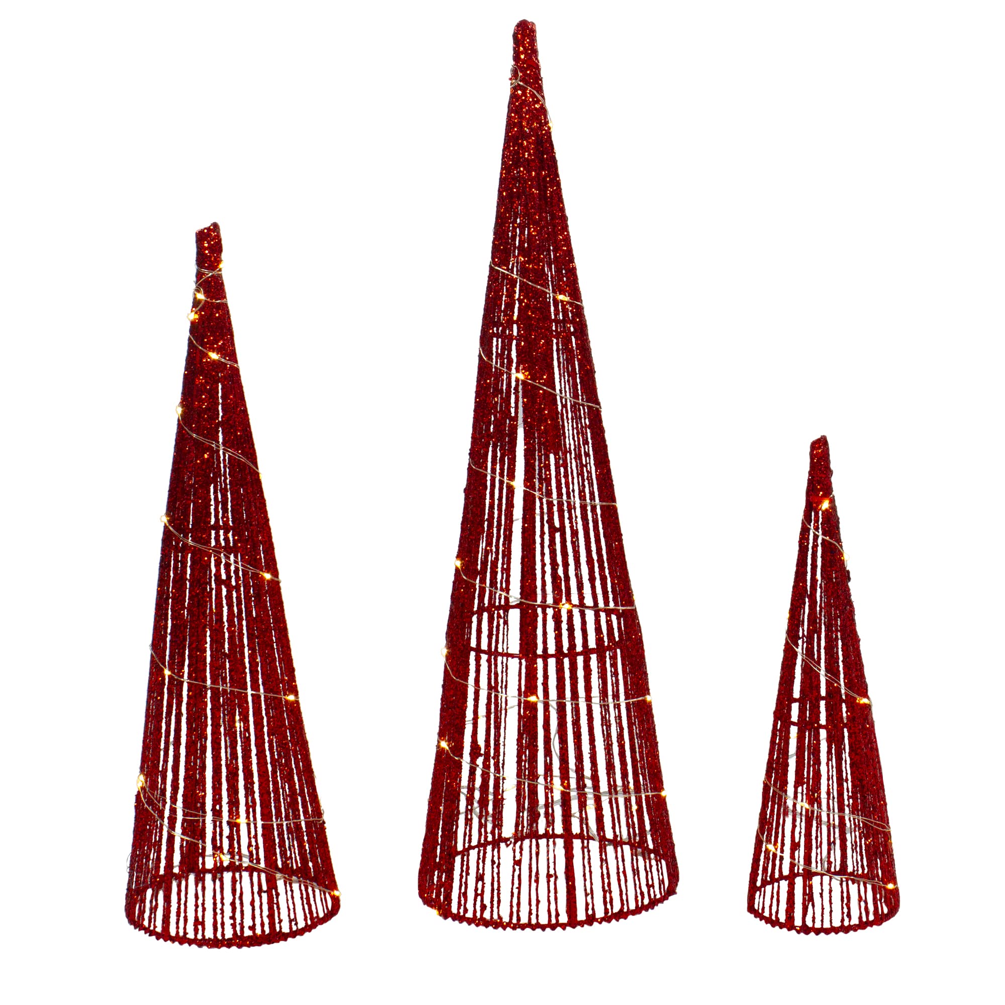 Northlight 23.5 Inch LED Glitter Cone Christmas Trees - Set of 3 Outdoor Holiday Decorations for Porch, Yard & Indoor Festive Decor