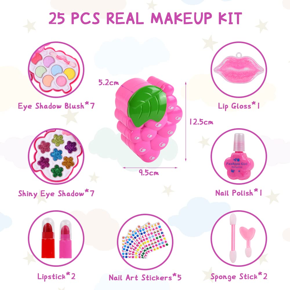 Aomig Kids Makeup Set for Girls - 25pcs Non-Toxic & Washable Toy Makeup Kit with Case, Safe Tested Cosmetic Toys - Perfect Birthday, Christmas & Halloween Gift for Girls - Great for Dress-Up, Pretend Play & Party Makeup Fun