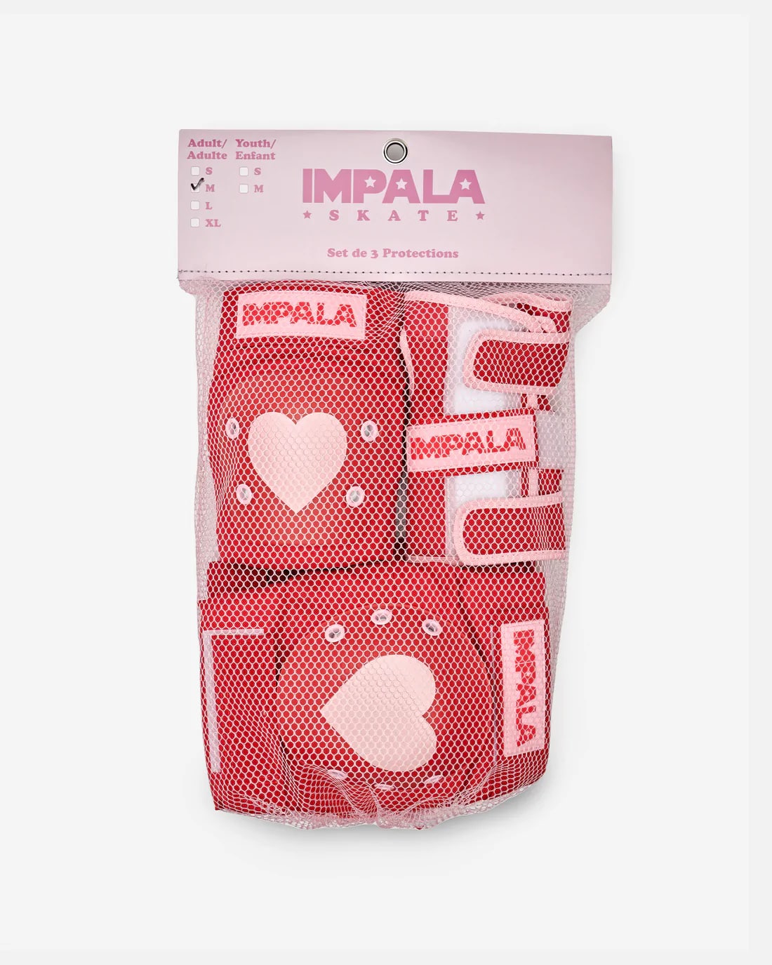 Impala Protective Gear Set - Red Hearts Design for Roller Skating, Skateboarding & Outdoor Sports - Durable Safety Equipment for Kids & Adults