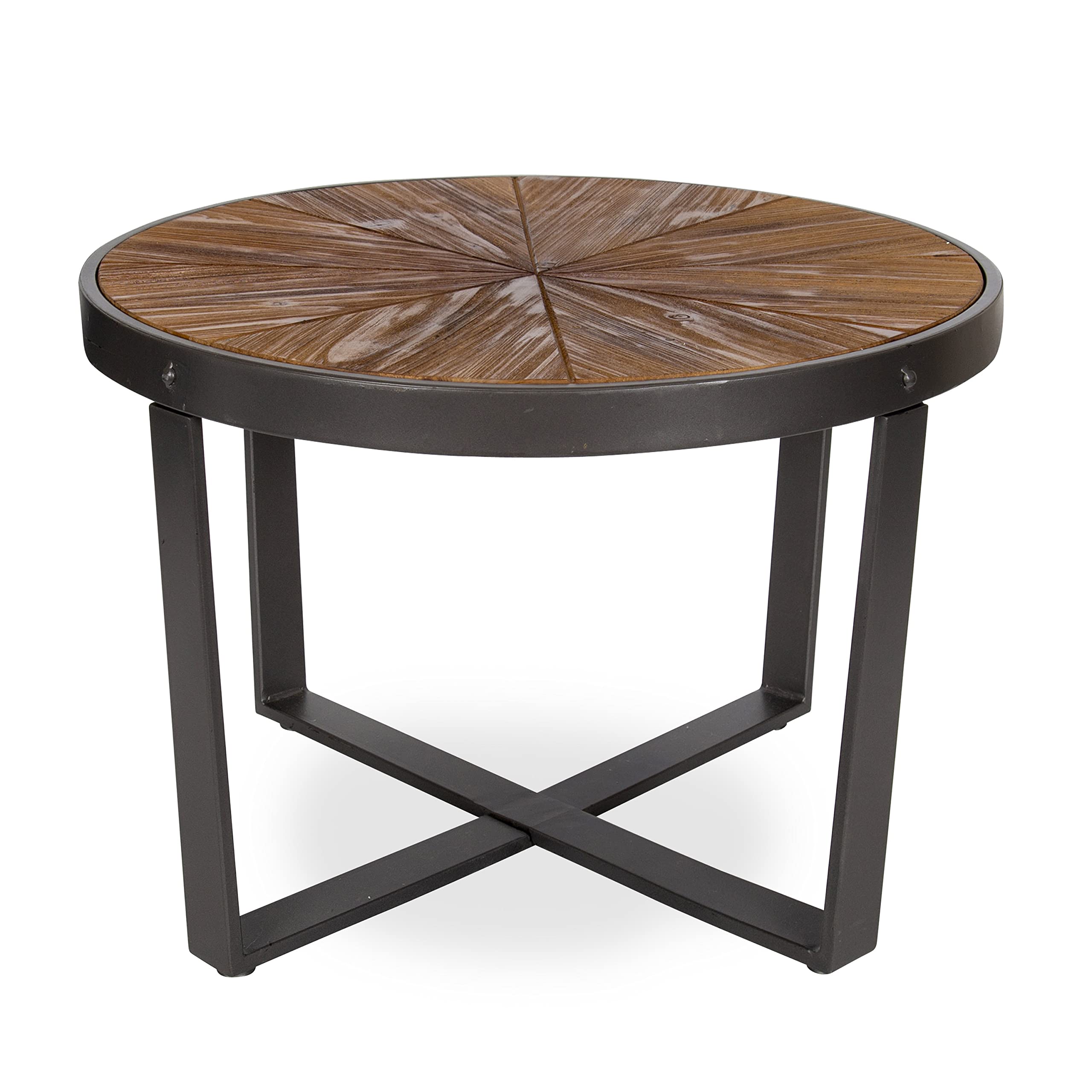 Kate and Laurel Farmhouse Gerhardt Round Wood and Metal Coffee Table - 24