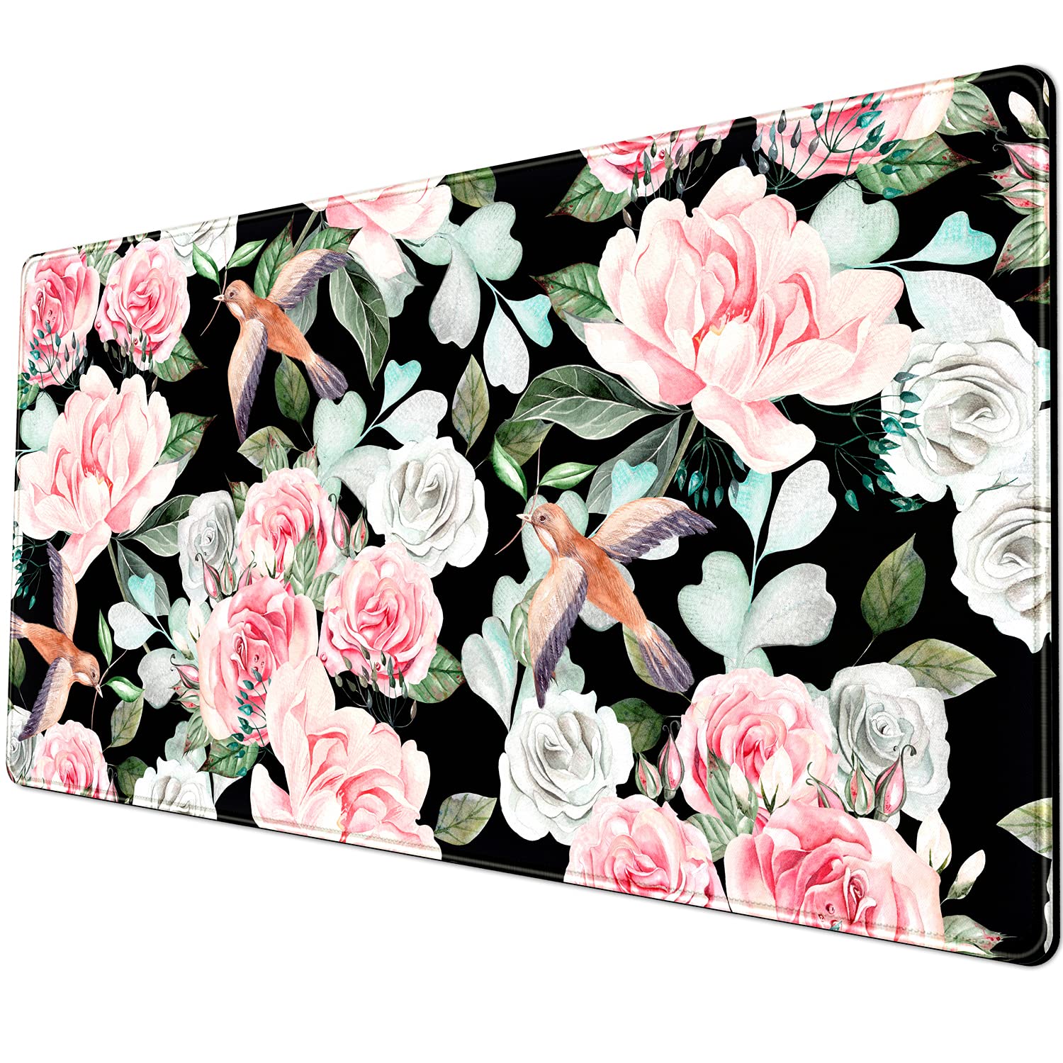 Hand-Painted Floral & Bird XXL Desk Mat - 31.5x15.75 Inch Large Mouse Pad with Non-Slip Rubber Base | Waterproof Office Decor for Women | Perfect for Home Office, Gaming Setup & Workspace Organization