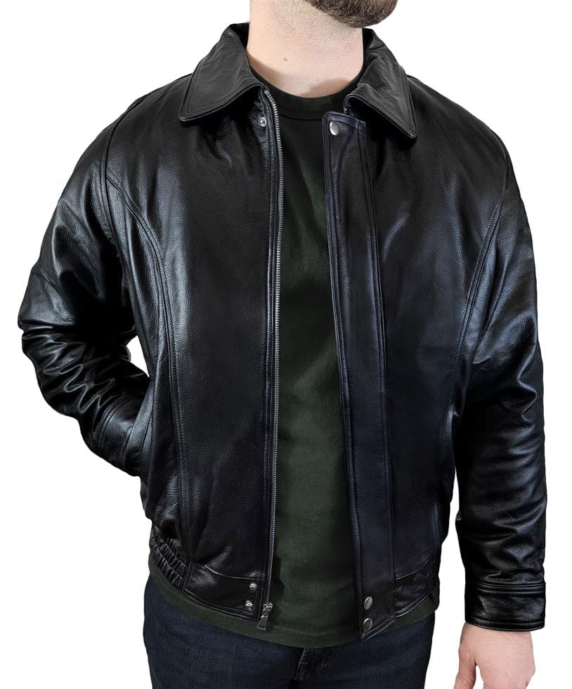 Men's Genuine Leather Bomber Jacket - Classic Motorcycle Jacket with Removable Zip-In Liner | Stylish Outerwear for Riding, Casual Wear & Night Out