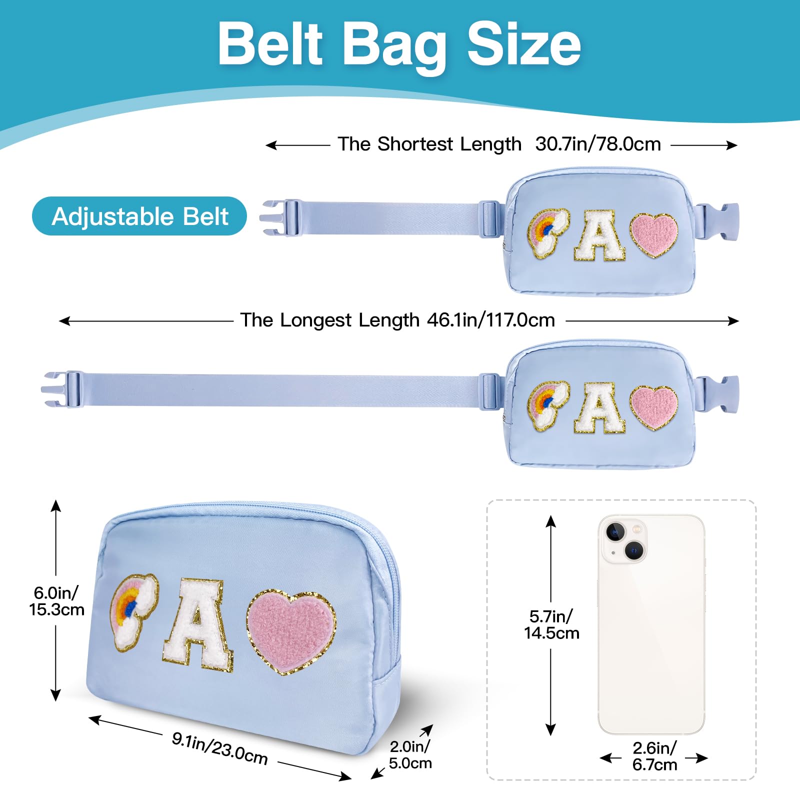 **Personalized Initial Belt Bag for Women & Girls - Stylish Fanny Pack with Keychain, Crossbody Waist Pack - Perfect Birthday Gift for Teen Girls & Mom - Travel Essential, Gym, Running, Shopping (Blue A)**