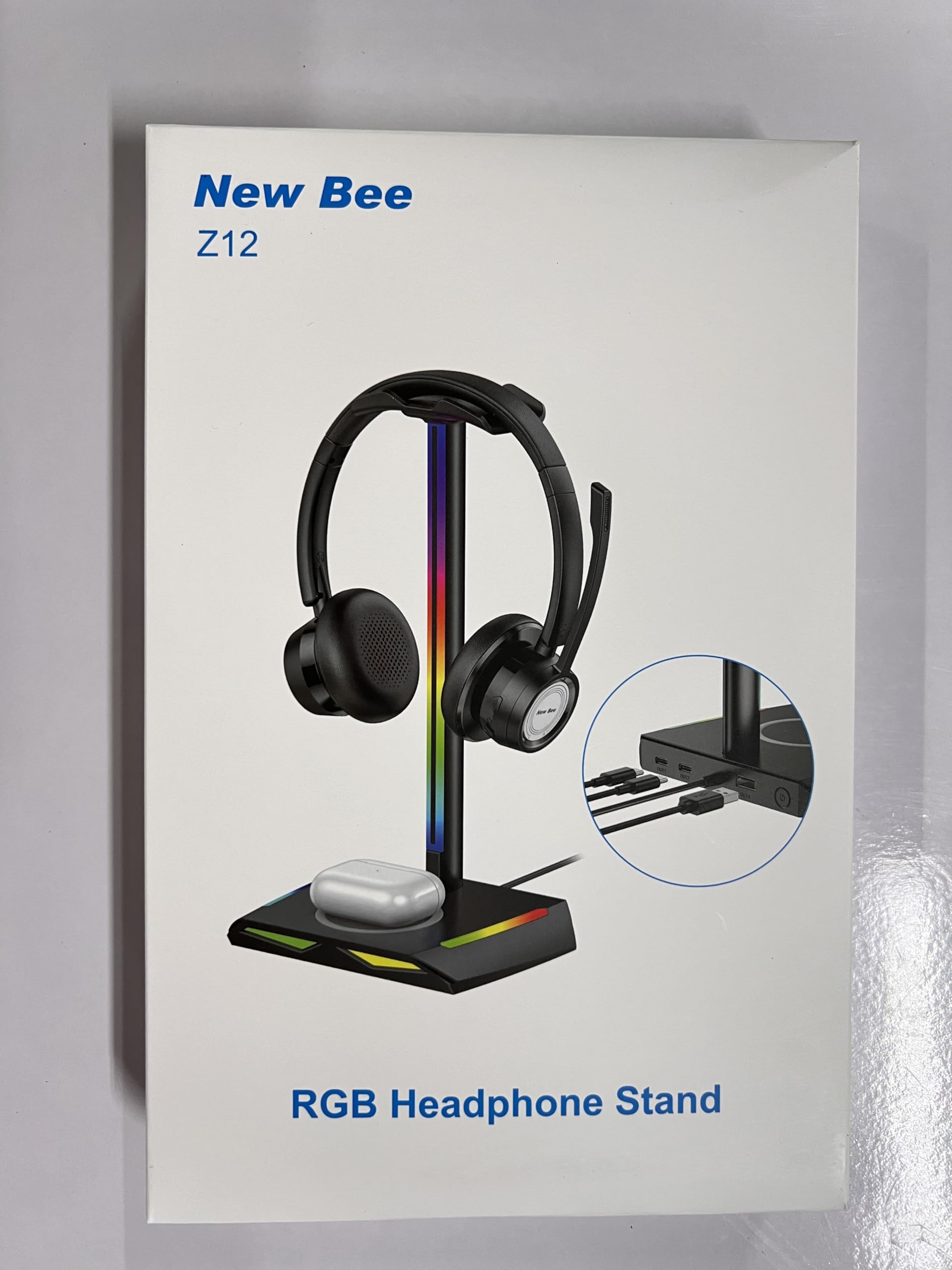 RGB Gaming Headphone Stand with Wireless Charger - 2 USB-C & 1 USB Ports, 7 Color Modes, Non-Slip Base - Perfect for Gaming Setup, Home Office & Streaming Station (Black)