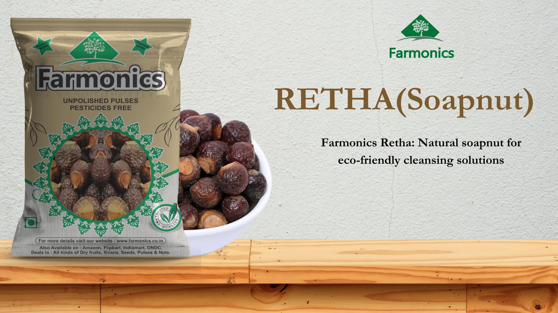 Organic Soap Nuts for Hair Care - Farmonics Whole Dried Reetha (250g) | Natural Shampoo Alternative | Chemical-Free Hair Cleanser for Sensitive Scalp & Eco-Friendly Laundry | Perfect for DIY Beauty & Sustainable Living