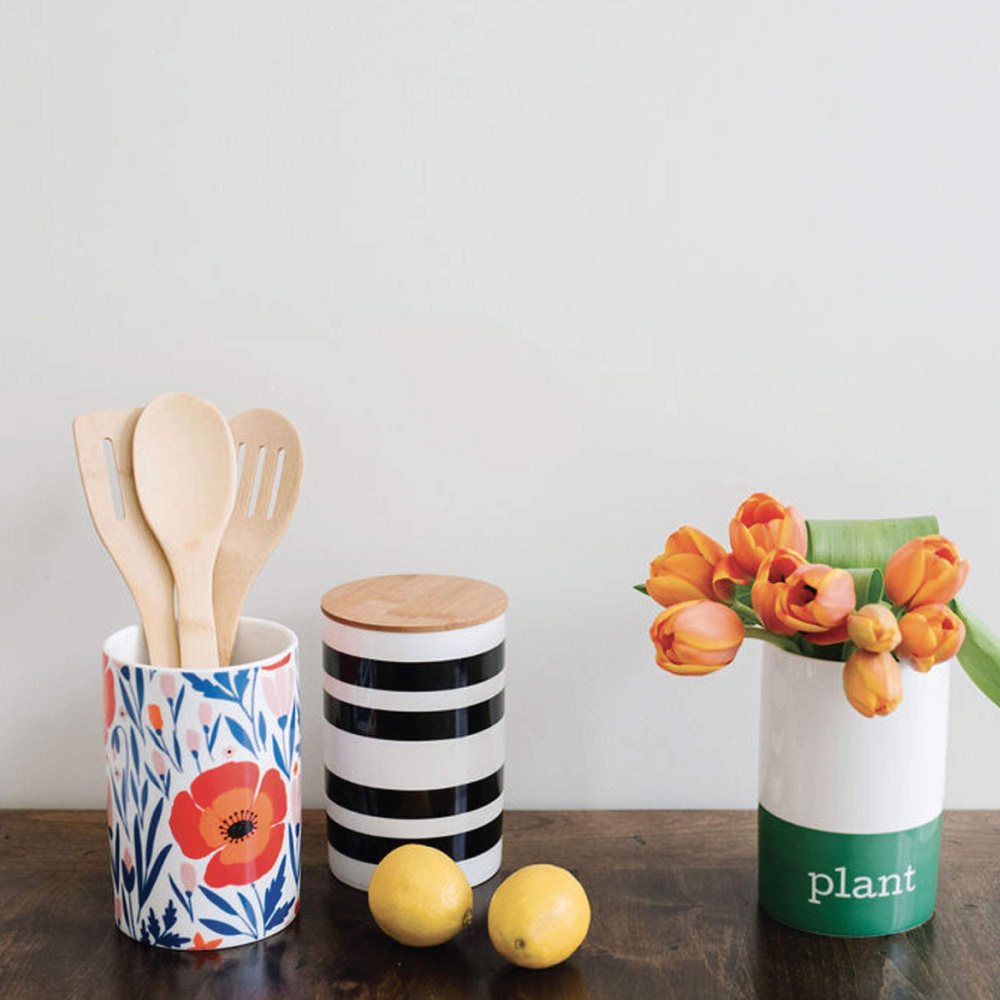 Latter-Day Home Stripe Kitchen Canister Set - 4.25'’x 4.25’’x 6.5'' Flour and Sugar Containers - Countertop Storage for Baking Essentials, Coffee, Tea, and Spices