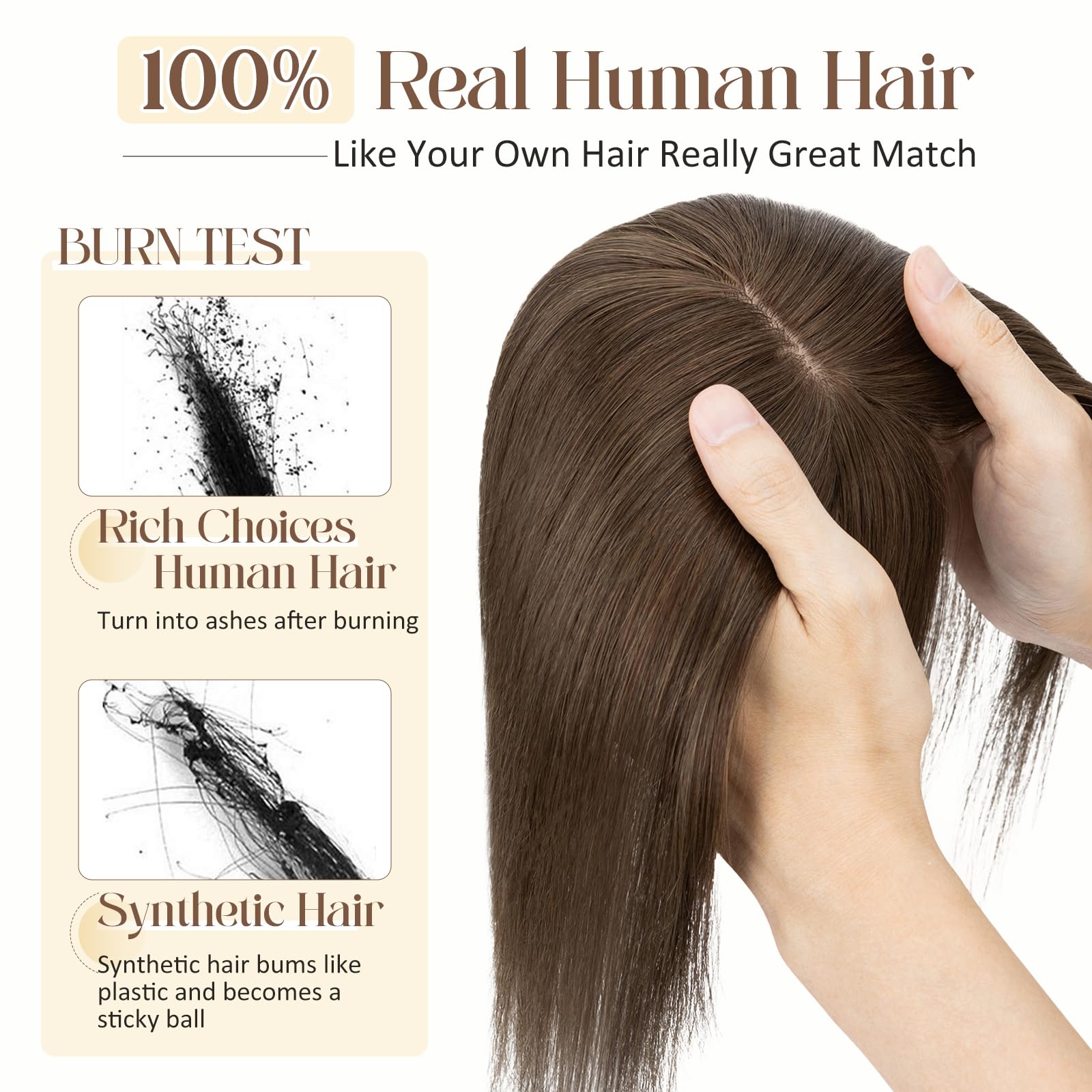 100% Remy Human Hair Toppers for Women with Bangs - 10 Inch Clip-In Hair Topper for Thinning Hair in #2R Chocolate Brown | Natural Looking Hair Replacement for Daily Wear & Special Occasions