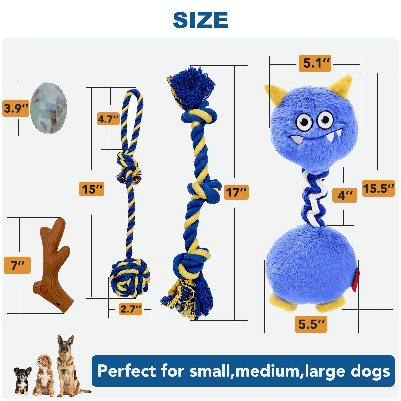 5 Pack Durable Dog Chew Toys for Puppies & Adult Dogs - Interactive Squeaky Plush Toys, Rope Toys & Chew Balls for Teeth Cleaning, Training & Playtime - Perfect for Indoor/Outdoor Fun, Boredom Relief & Bonding Time