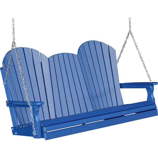 LuxCraft Blue 5ft Adirondack Porch Swing - Eco-Friendly Recycled Plastic Outdoor Furniture for Patio, Garden & Backyard Relaxation