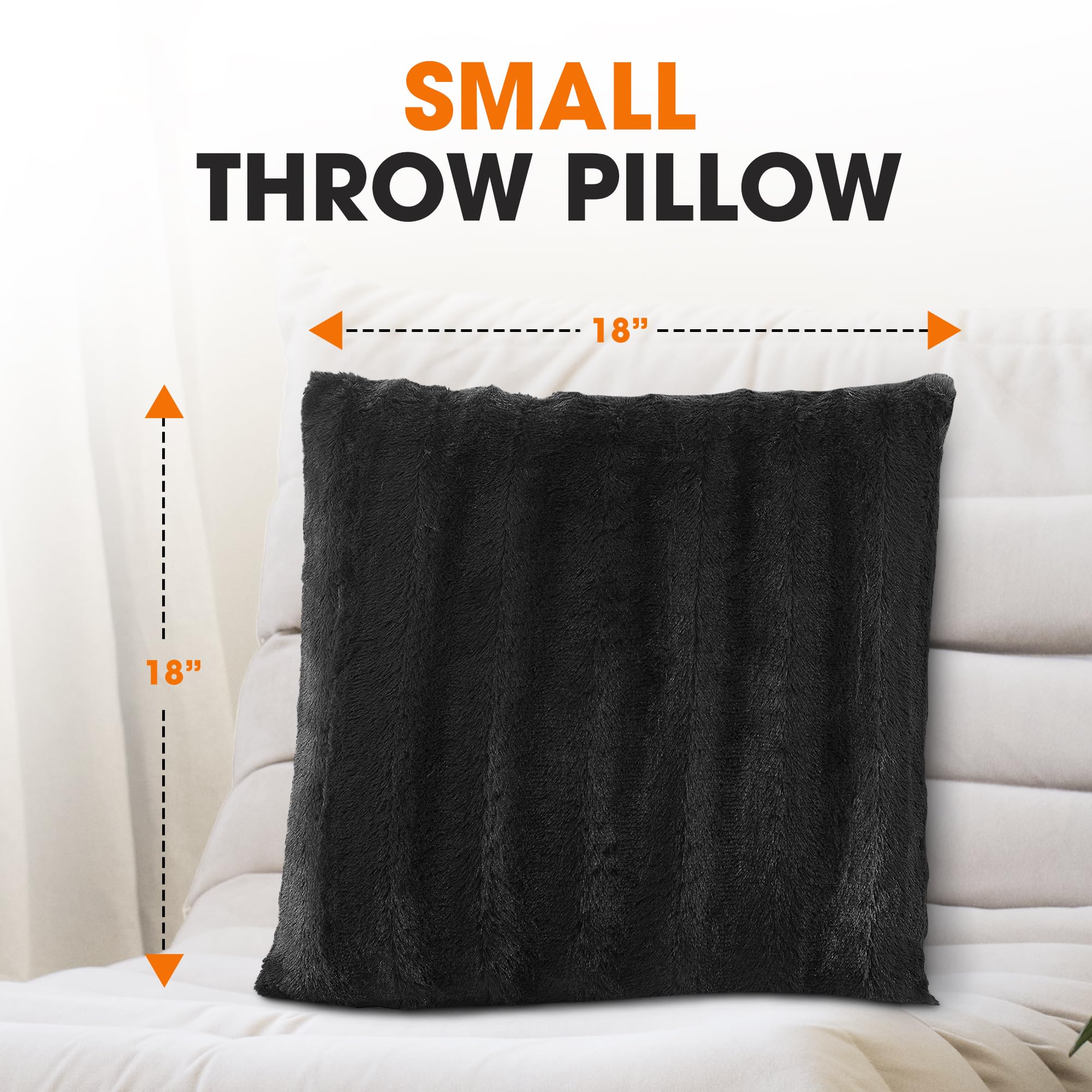 Cheer Collection Faux Fur Throw Pillows Set of 2 - 18x18 Inch Soft Decorative Cushions for Sofa, Bed & Home Decor - Black Fluffy Accent Pillows for Living Room, Bedroom Aesthetic - Perfect for Cozy Winter Nights & Boho Chic Home Styling