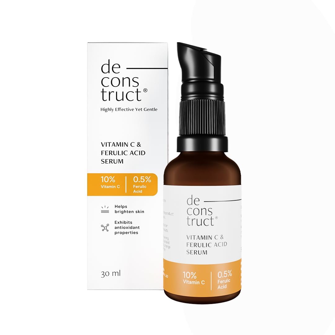 De'construct 10% Vitamin C Face Serum for Glowing Skin | Non-Irritating Formula with 0.5% Ferulic Acid | Water-Based Brightening Serum for Women & Men | 1.014 Fl Oz | Perfect for Daily Skincare Routine & Anti-Aging Treatment