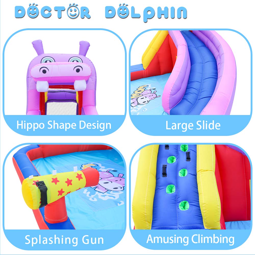 **Doctor Dolphin Inflatable Bounce House with Water Slide - Kids & Toddler Indoor/Outdoor Bouncy Castle, 450W Blower Included - Fun for Backyard, Birthday Parties, Summer Water Parks (Wet & Dry Use)**