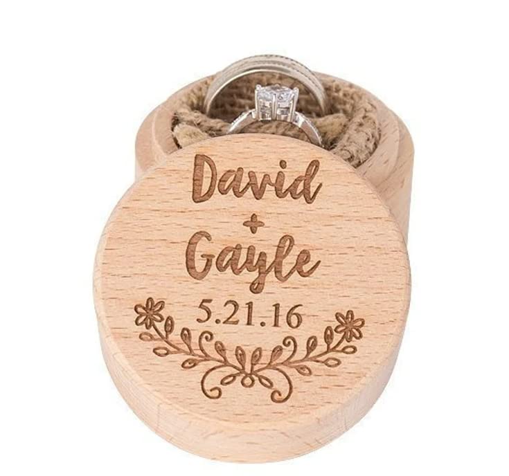 Personalized Wedding Ring Box - Engraved Wooden Ring Bearer Box for Engagement & Wedding Rings - Custom Ring Holder for Ceremonies, Proposals & Anniversaries