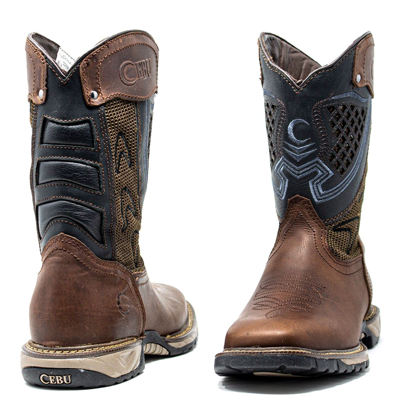 CEBU Men's Thunder Western Cowboy Boots - Square Toe Work Boots for Men, Durable Leather Cowboy Boots for Riding, Country Style Boots for Outdoor, Work & Rodeo