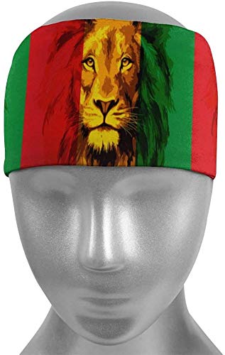 Reggae Rasta Flag Lion Headbands for Men & Women - Stretchy Sweat Wicking Sports Headband for Workout, Running, Yoga & Travel - Breathable Athletic Hairband & Headscarf for Fitness, Gym & Outdoor Activities