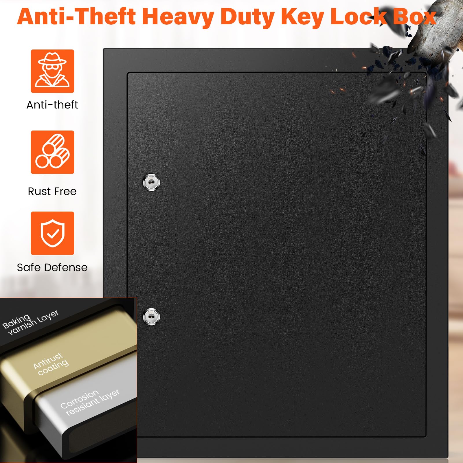 125-Key Wall Mount Key Cabinet with Dual Lock & Key Hooks - Steel Anti-Theft Key Safe with 125 Labels for Hotels, Offices, Car Dealerships - Secure Key Storage Solution for Property Management & Business Security
